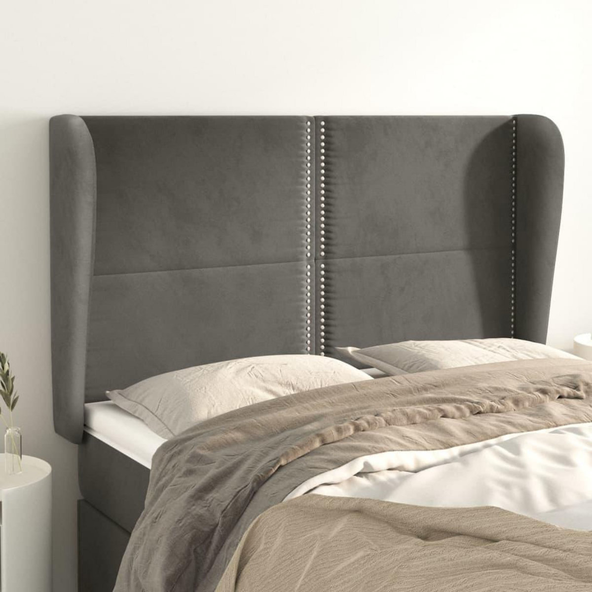 VIDAXL Tete de lit avec oreilles Gris fonce 147x23x118/128 cm Velours