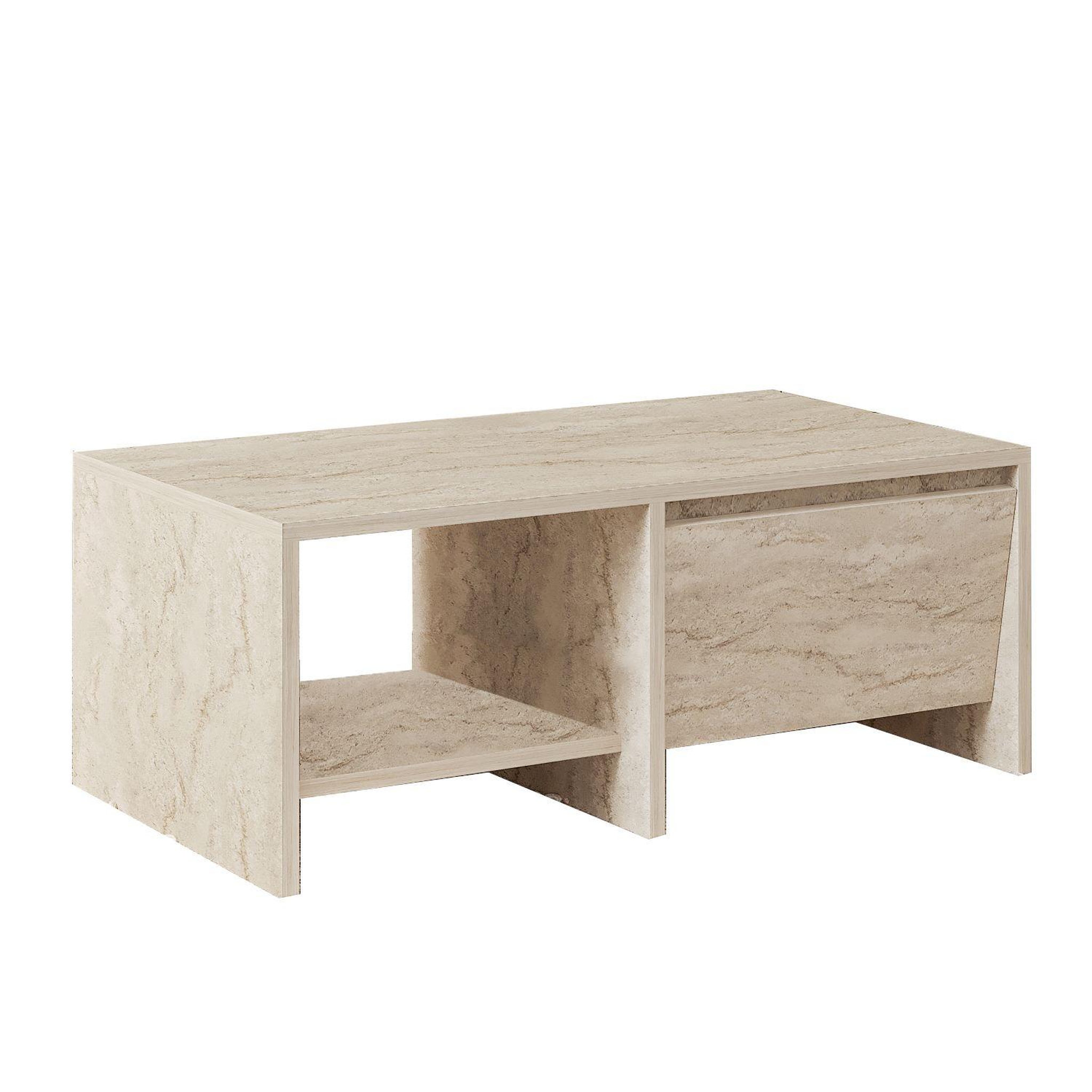 Habitat et Jardin Table basse en bois  laris  - 90 x 45 x 35 cm - travertin