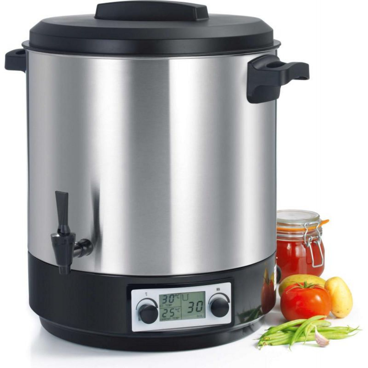 Kitchen chef Stérilisateur de bocaux électrique cuve inox avec écran lcd robinet et minuteur 31l 2000w - kcpst31lcd.ix