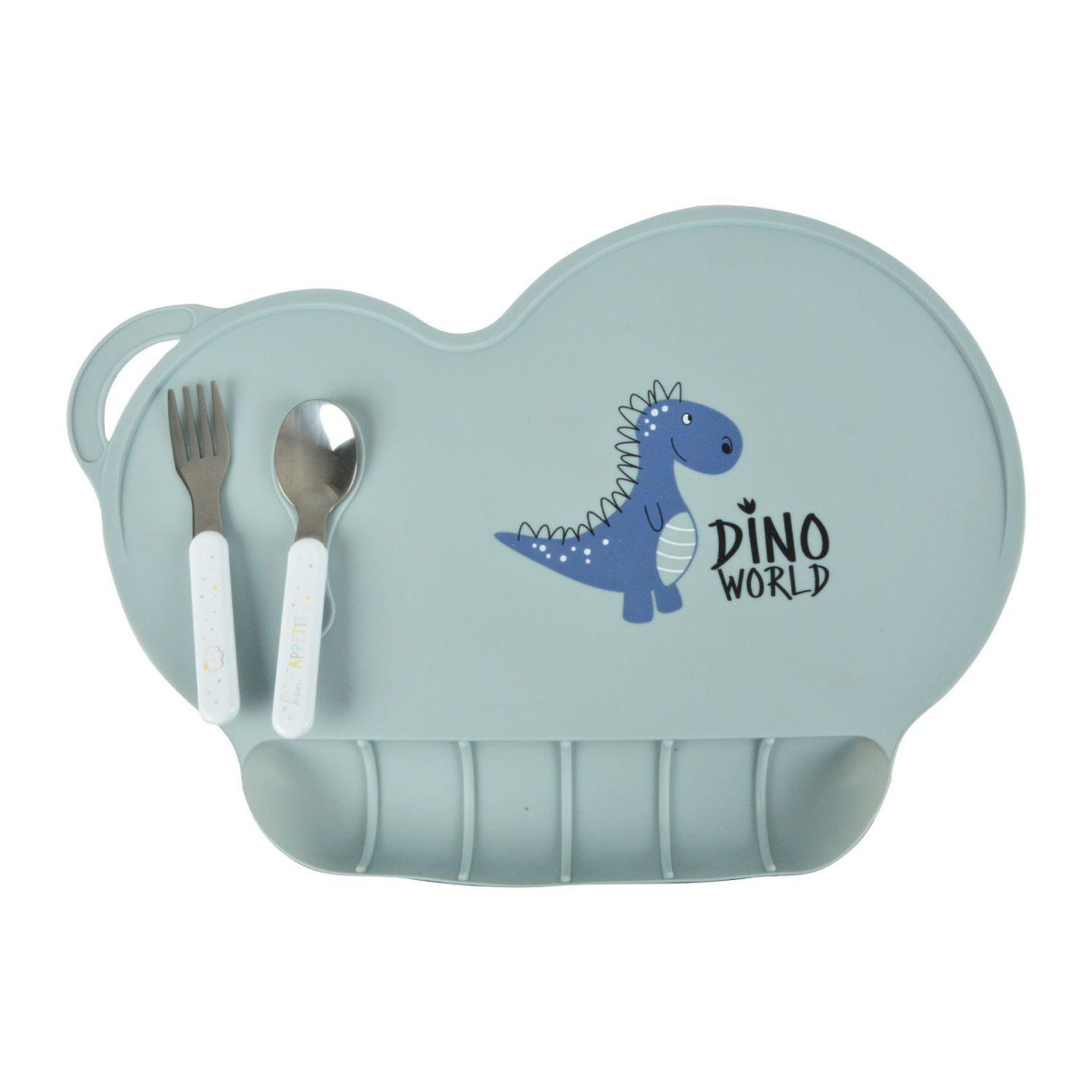 Voir la diapositive 1 : BEBE DOUCEUR Set de table enfant avec récupérateur - dinosaures