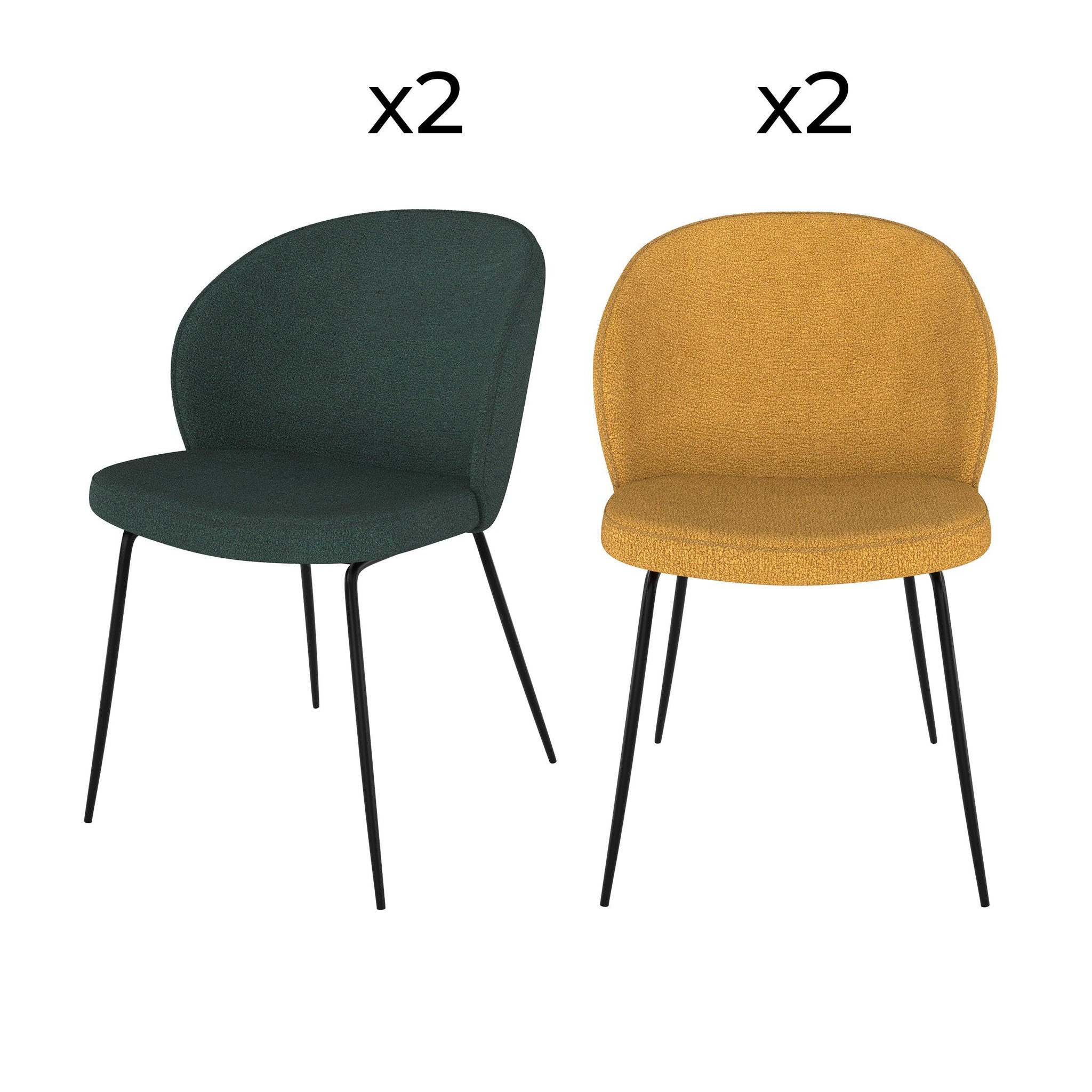 MAISON PAVANE Pack 4 chaises en tissu bouclé jaune et vert-groom