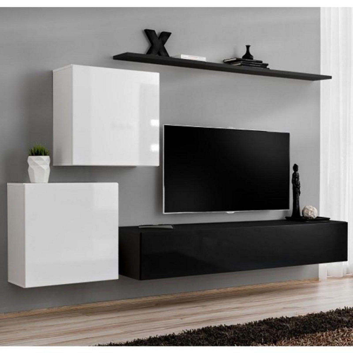 Paris Prix Meuble TV Mural Design  Switch V  250cm Blanc & Noir