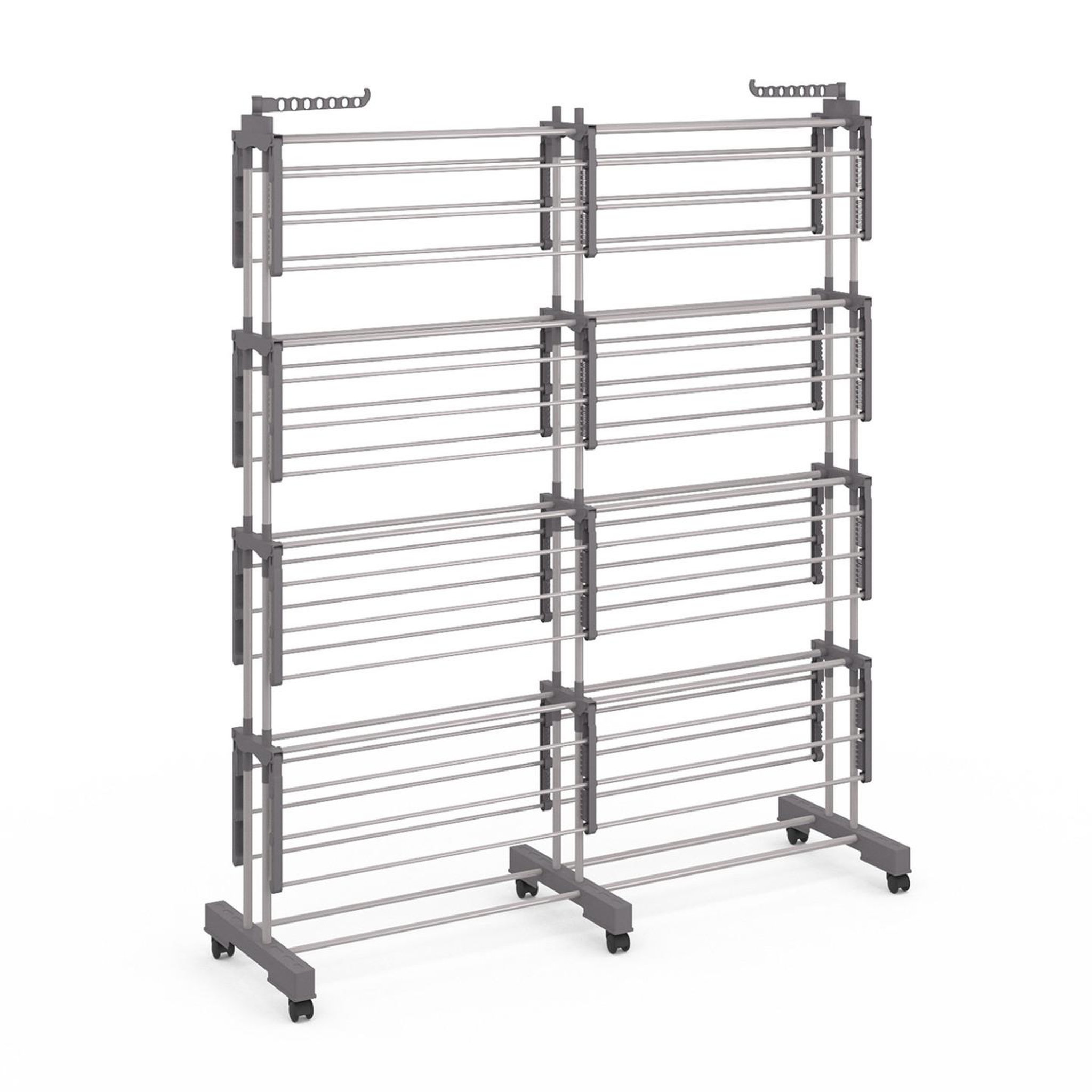 Voir la diapositive 4 : ID MARKET Séchoir à linge vertical pliable et extensible 4 niveaux maxi capacité 50m inox et gris