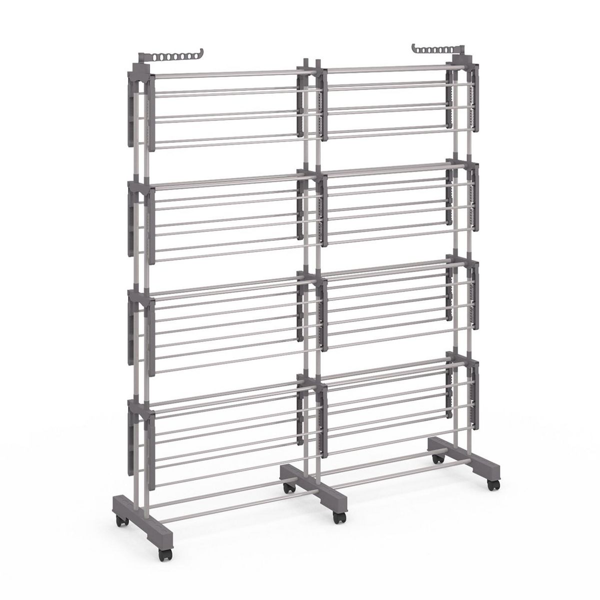 ID MARKET Séchoir à linge vertical pliable et extensible 4 niveaux MAXI capacité 50M inox et gris
