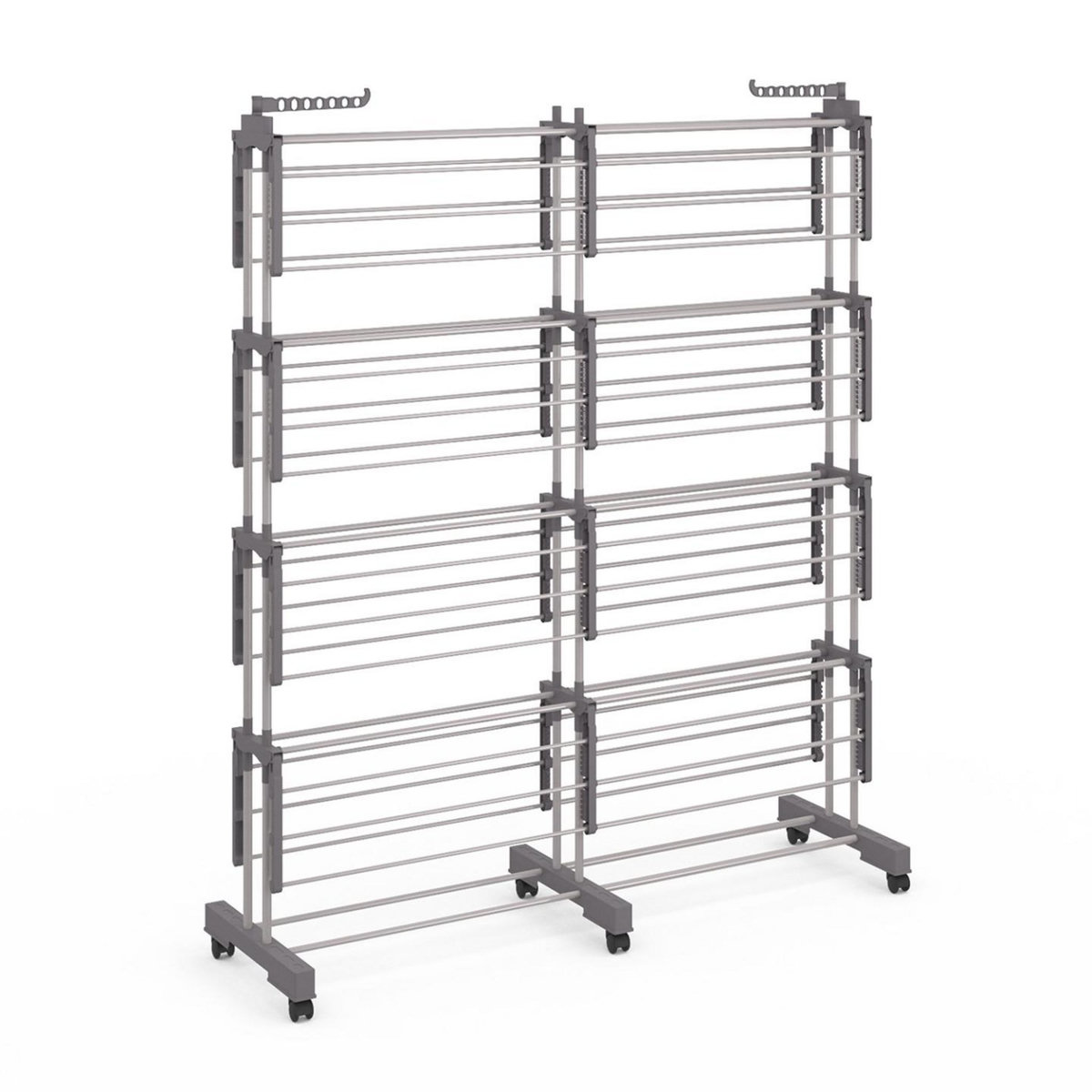 ID MARKET Séchoir à linge vertical pliable et extensible 4 niveaux MAXI capacité 50M inox et gris