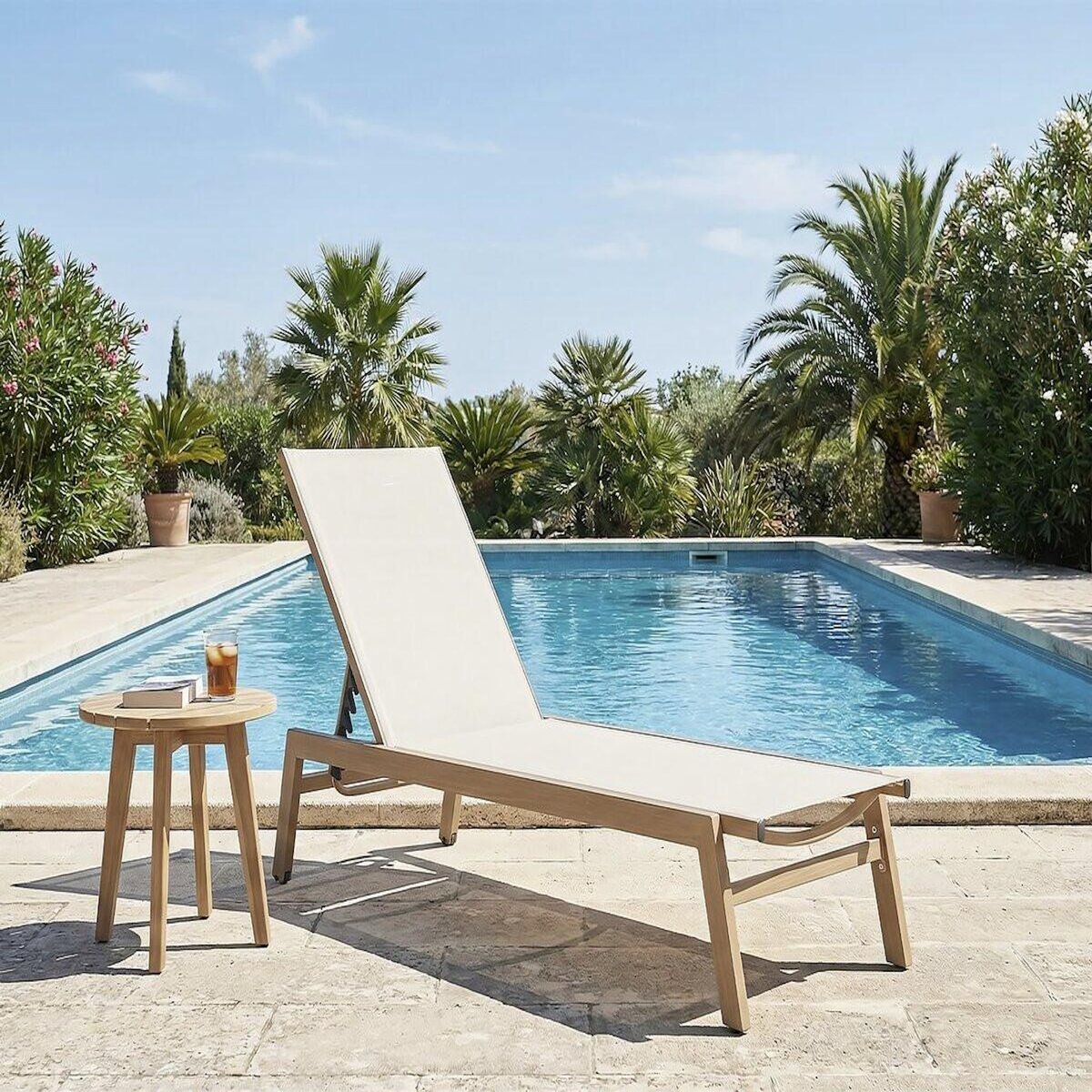 Habitat et Jardin Bain de soleil en aluminium imitation bois   Elysia  - Ecru