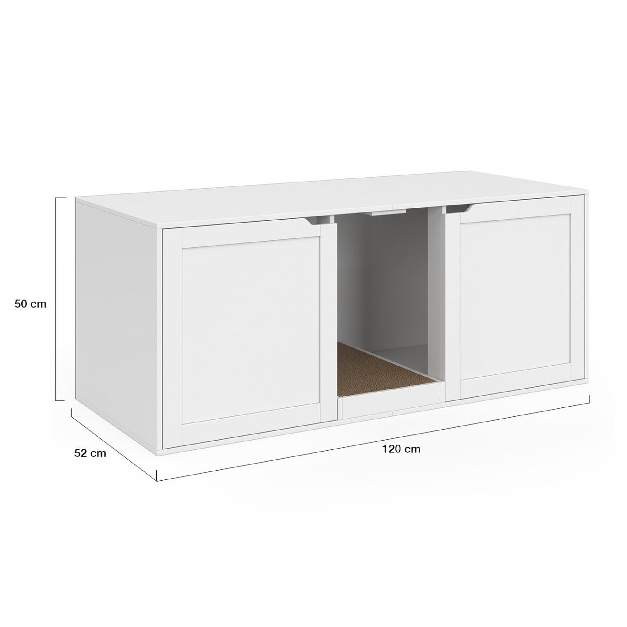 Voir la diapositive 5 : ID MARKET Maison de toilette chat XL cache-litière 2 portes et griffoir bois blanc