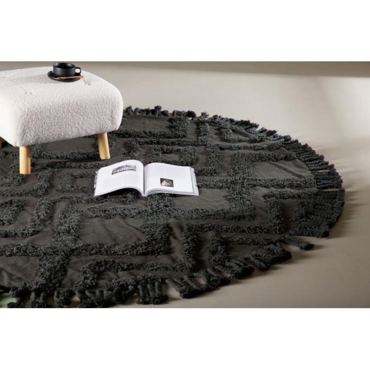 Paris Prix Tapis Rond Design  Hilma  200cm Gris Foncé