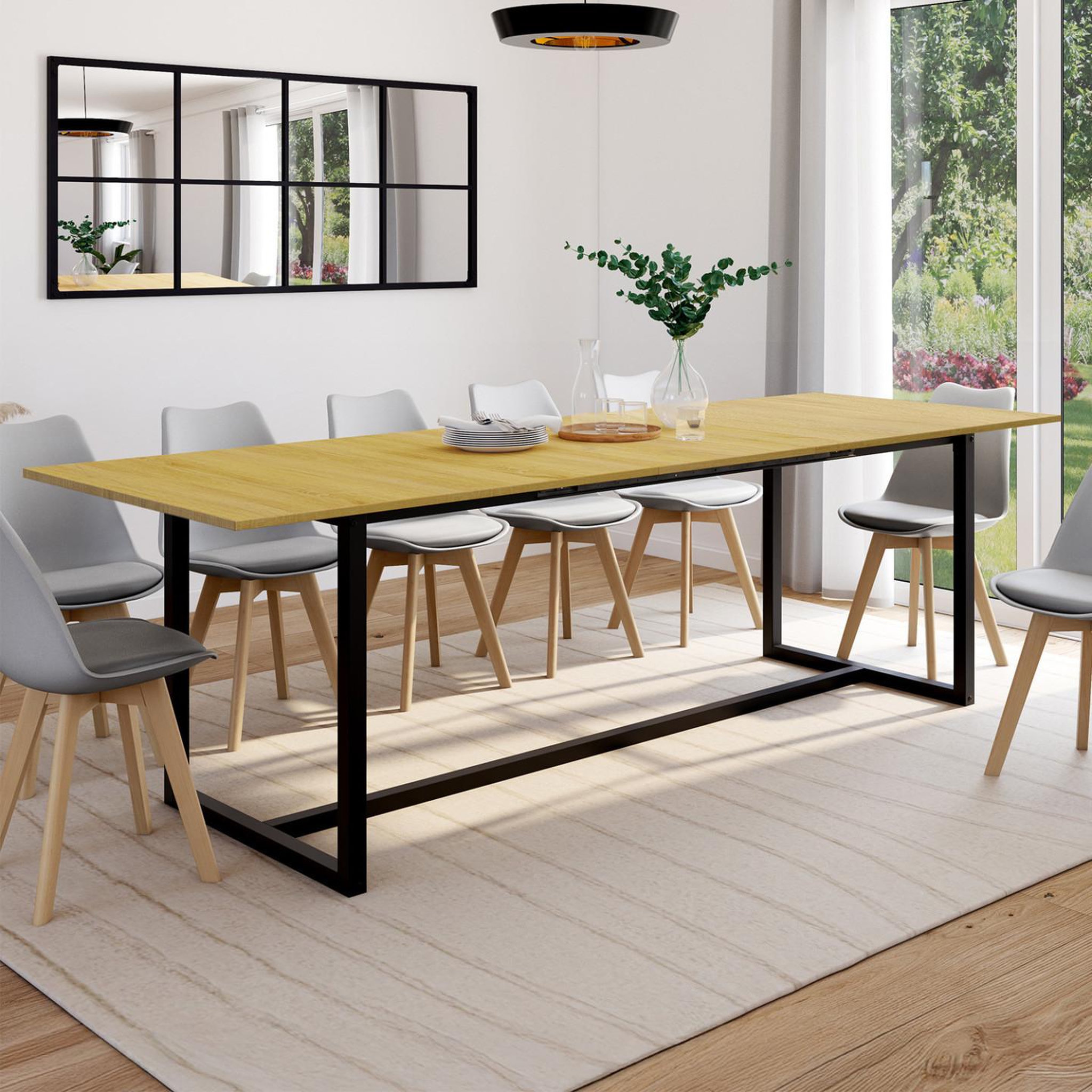 Voir la diapositive 2 : ID MARKET Table à manger extensible rectangle detroit 8-12 personnes design industriel 200-250 cm
