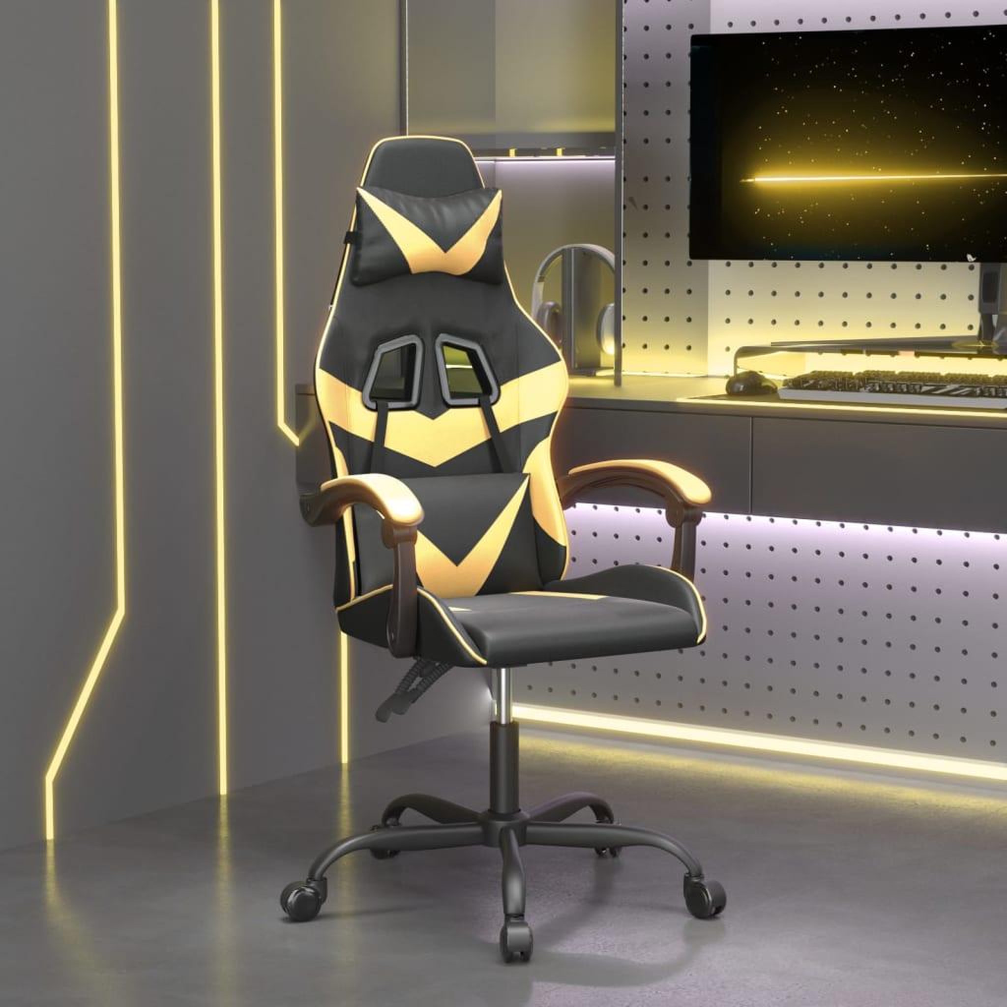 Voir la diapositive 1 : VIDAXL Chaise de jeu pivotante Noir et dore Similicuir