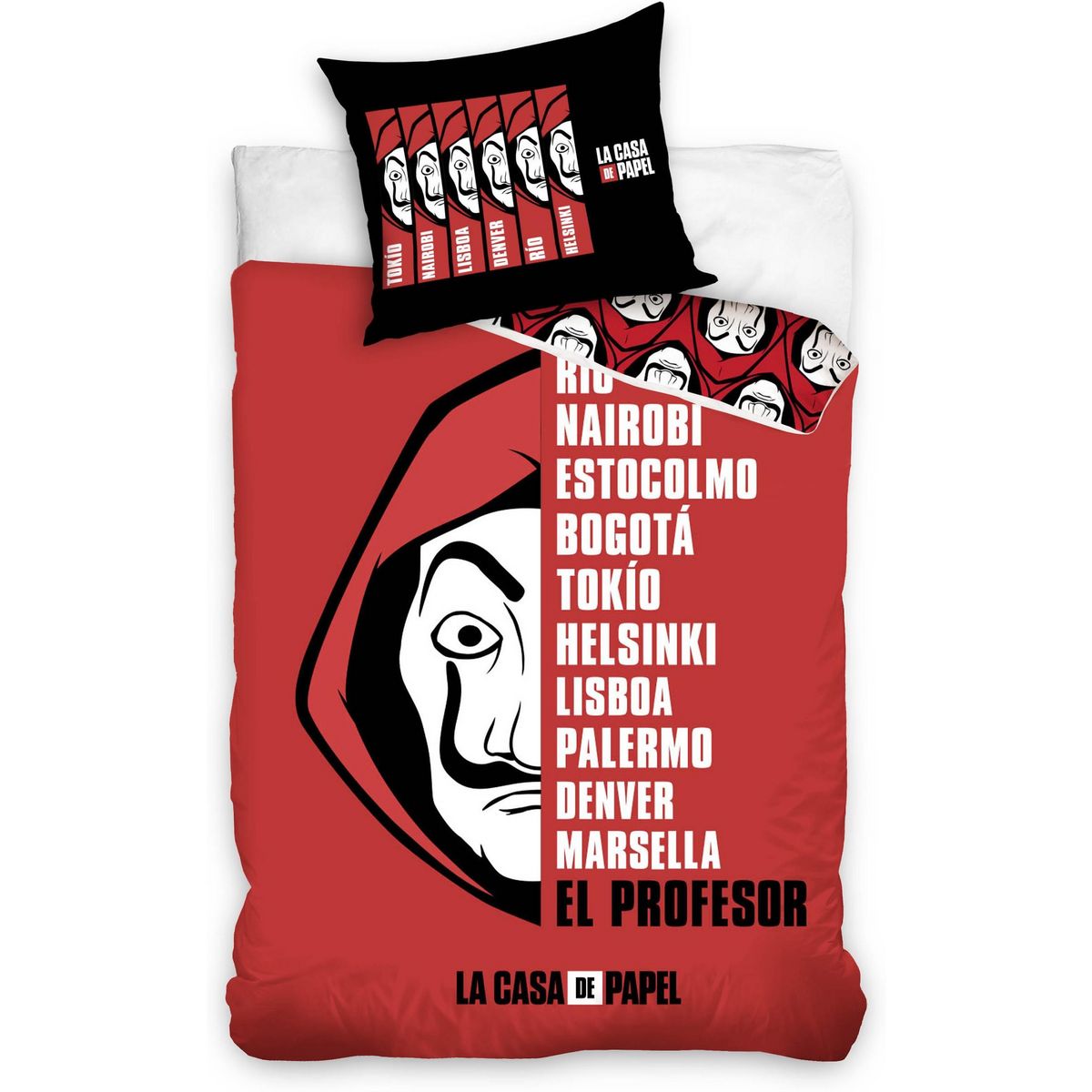 Home collection Parure housse de couette 140x200cm 100%coton 57fils casa de papel rouge