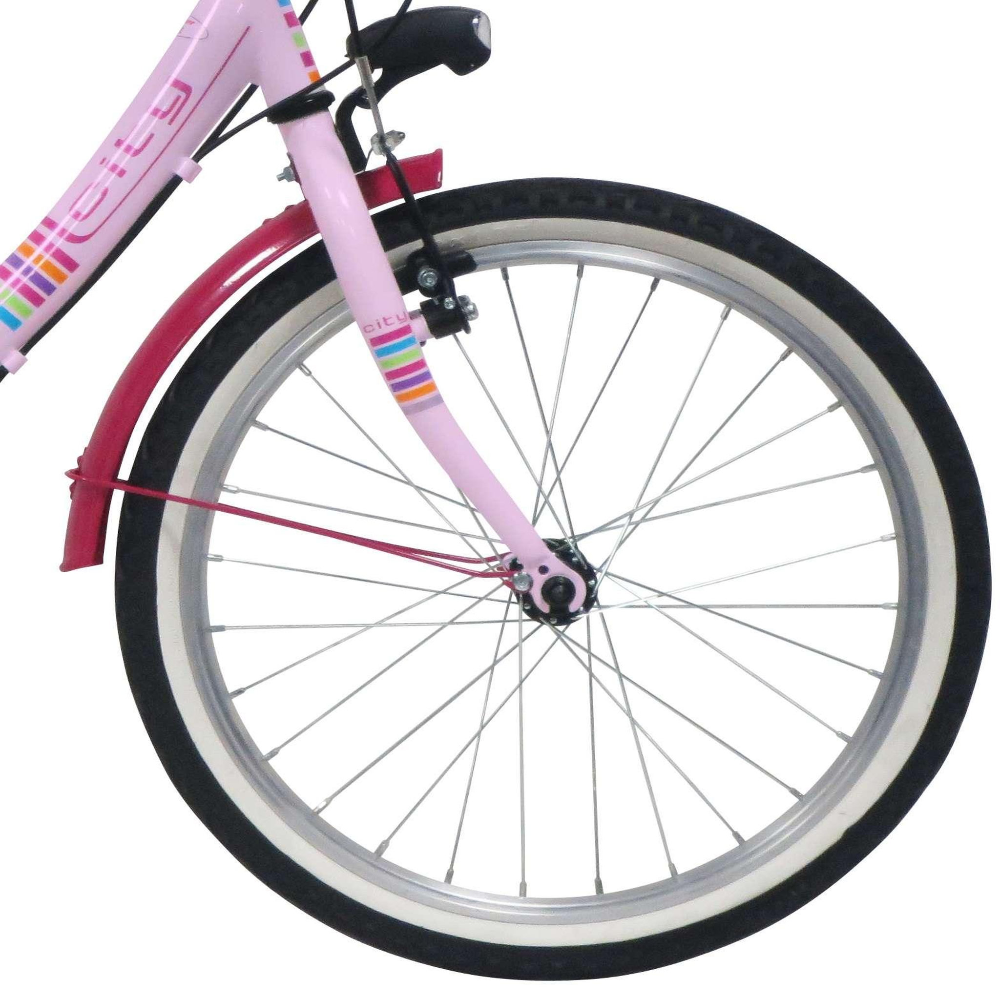 Voir la diapositive 3 : Vélo enfant - VTC 20'' Rigide Fille - Cadre acier - Modèle Ville  - 6 vitesses - Dérailleur Shimano - Freins V-Brake - Equipé City