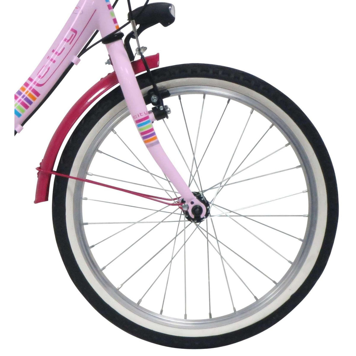 Vélo enfant - VTC 20'' Rigide Fille - Cadre acier - Modèle Ville  - 6 vitesses - Dérailleur Shimano - Freins V-Brake - Equipé City