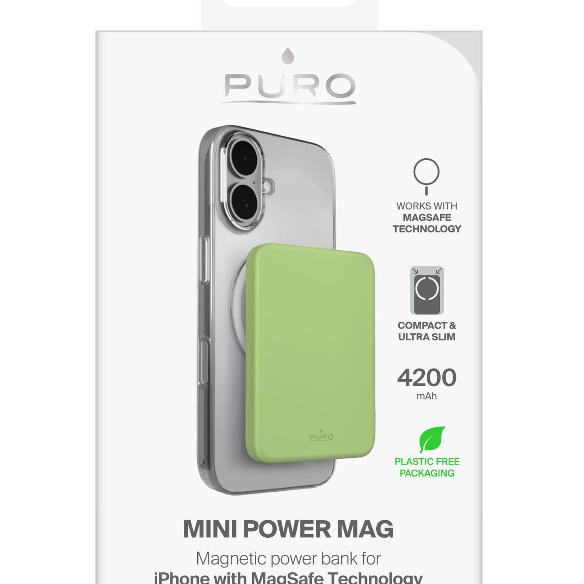 Voir la diapositive 3 : Puro PURO Mini Power Mag Lithium Polymère (LiPo) 4200 mAh Recharge sans fil Citron vert