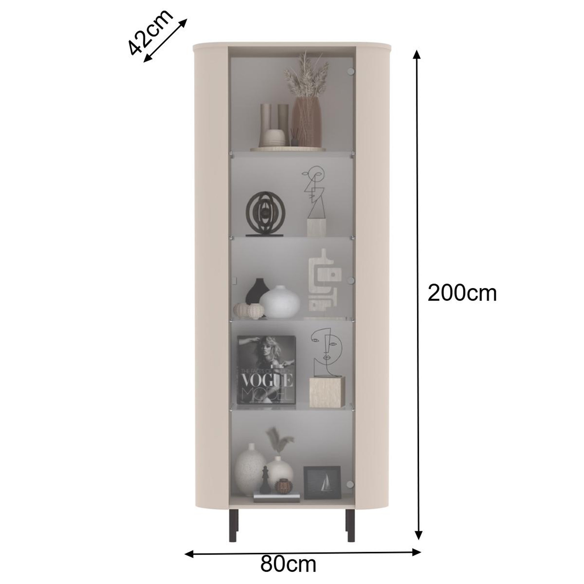 Voir la diapositive 5 : JLC KREATION Vitrine moderne 1 porte beige cachemire bord arrondi olga