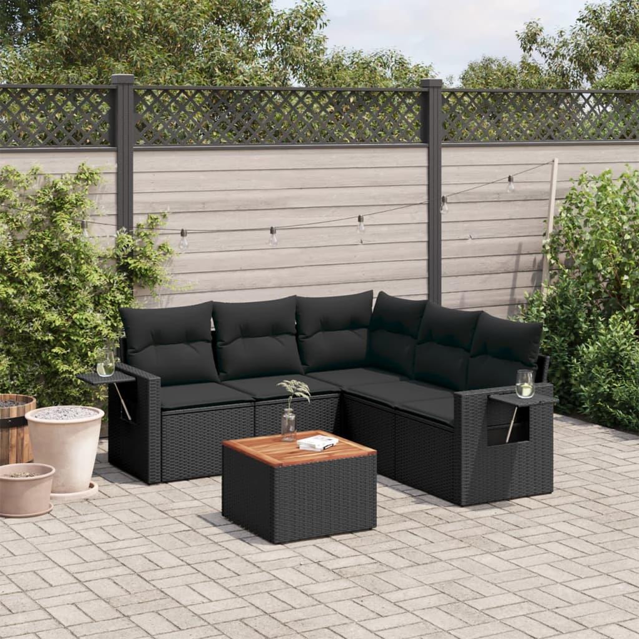 VIDAXL Salon de jardin 6 pcs avec coussins noir resine tressee