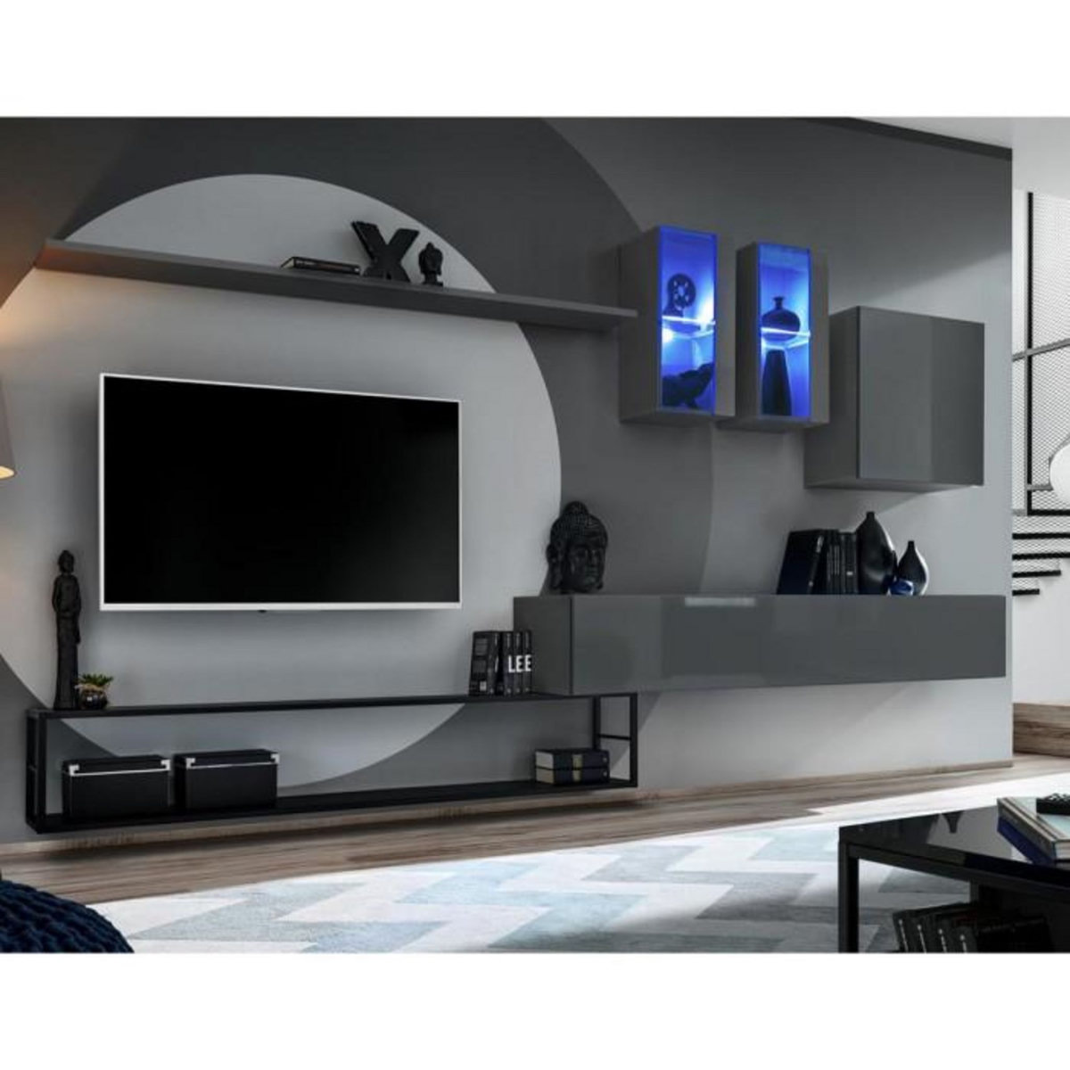 Paris Prix Ensemble Meuble TV Design  Switch I  330cm Gris & Noir