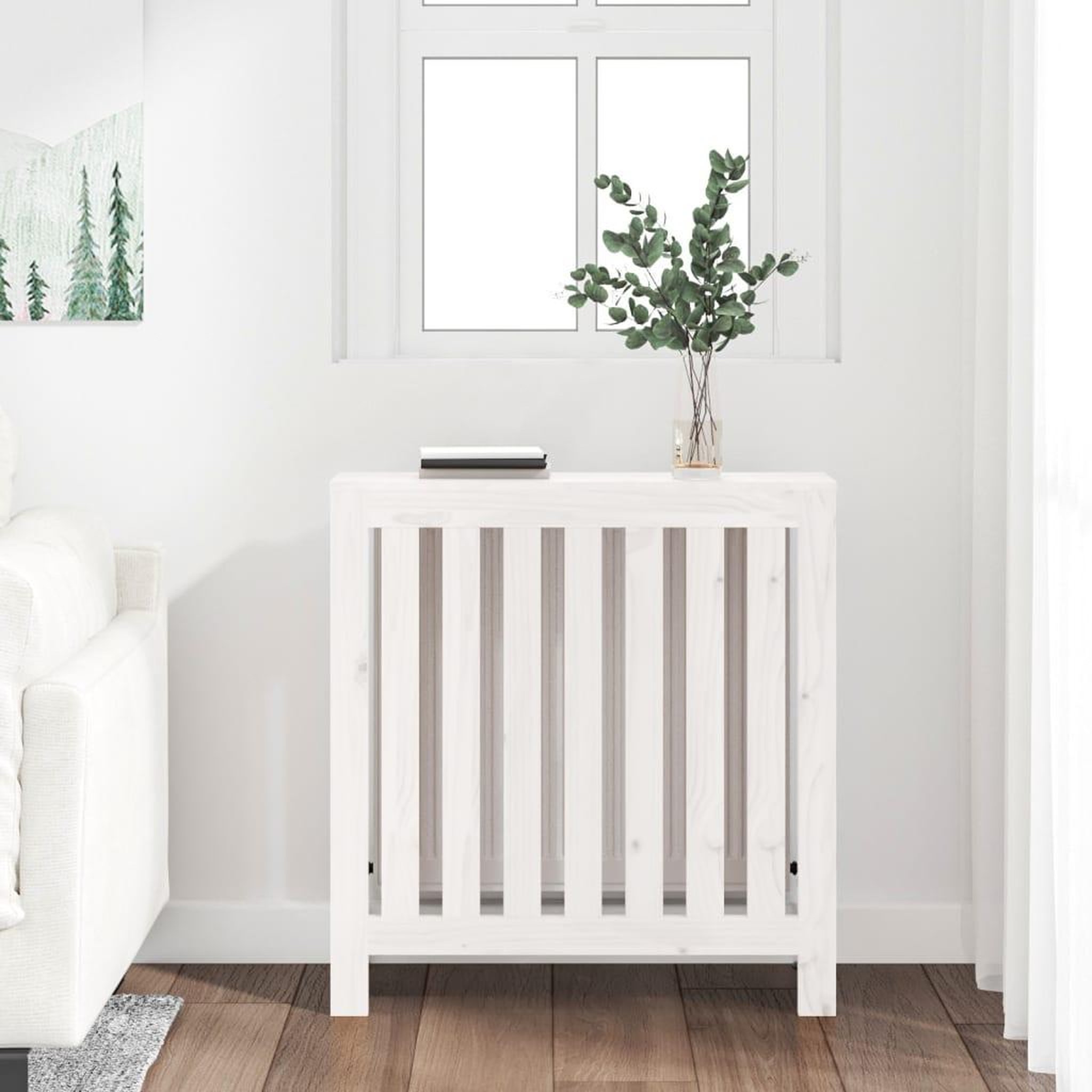 Voir la diapositive 3 : VIDAXL Cache-radiateur Blanc 79,5x19x84 cm Bois massif de pin