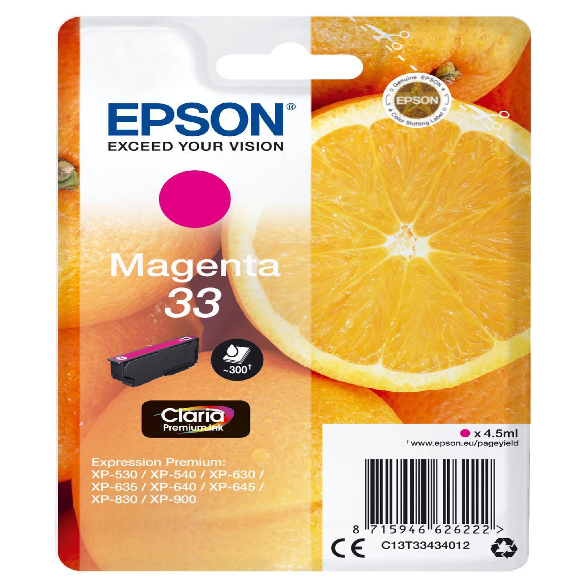 Voir la diapositive 2 : Epson Cartouche d'encre t3343 magenta premium série orange