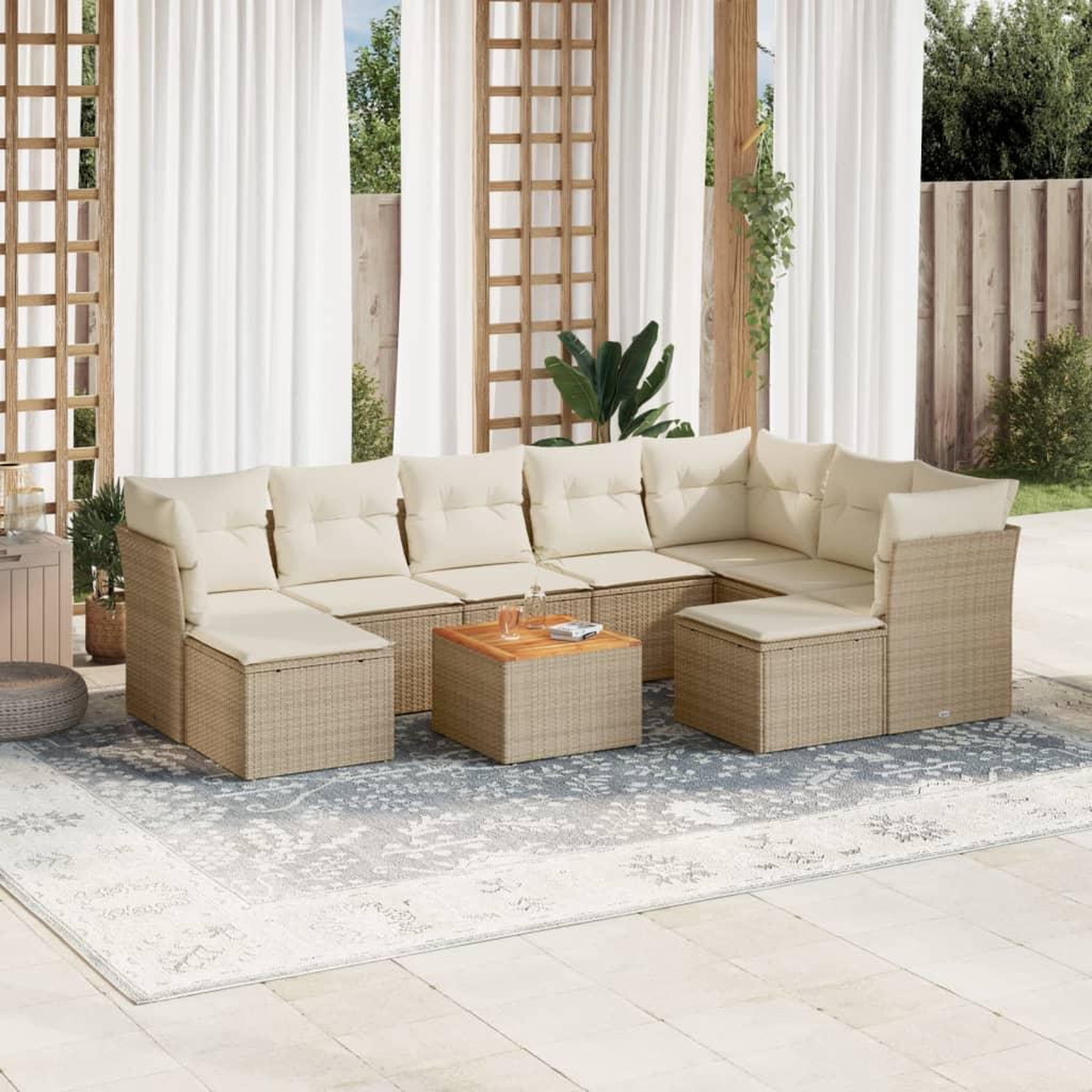 VIDAXL Salon de jardin avec coussins 10 pcs beige resine tressee