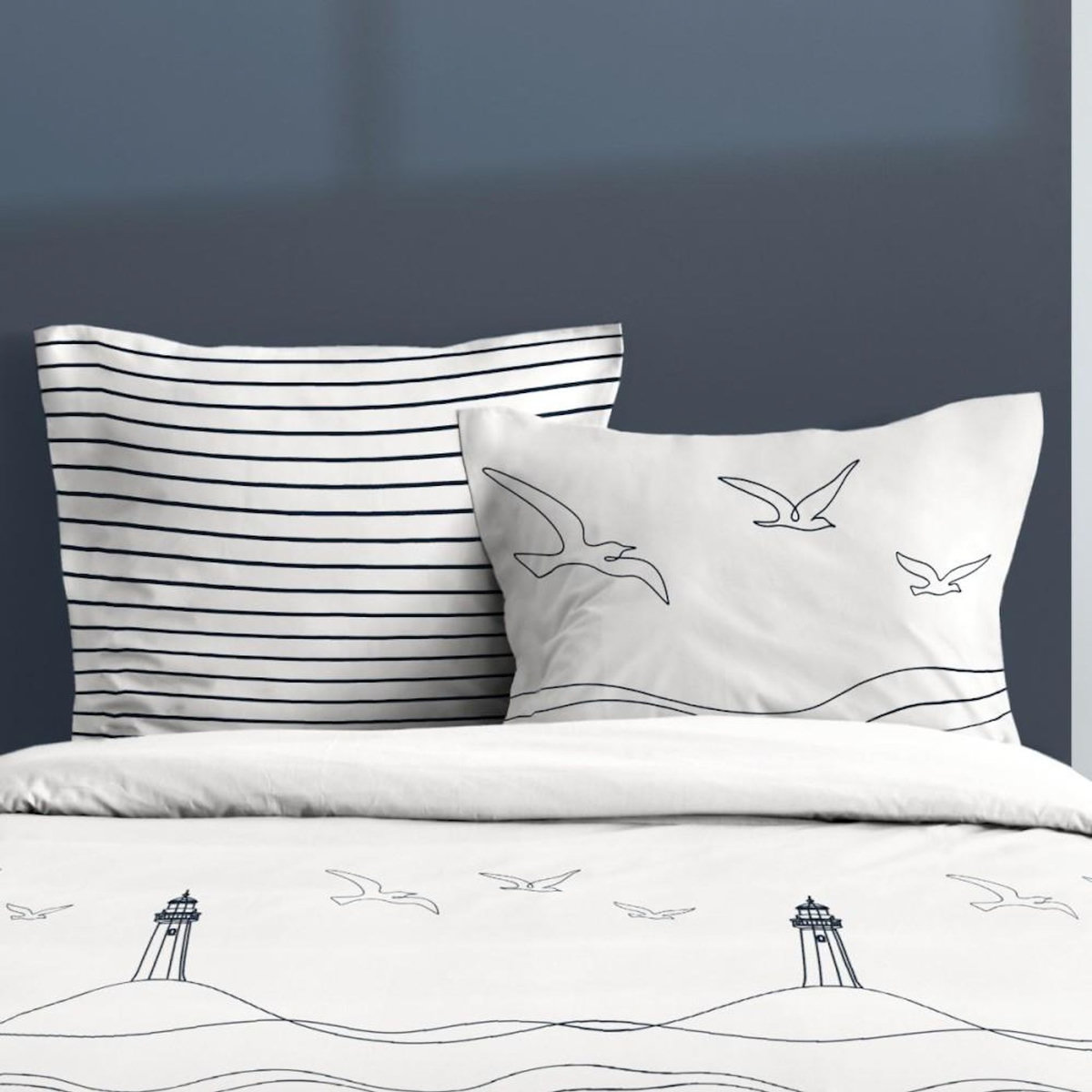STOF Housse de couette 260x240 Bord de mer + 2 taies coton 57 fils