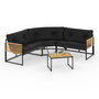 Voir la diapositive 1 : ID MARKET Salon de jardin bas RIO 6 places salon d'angle structure métal et cordage effet rotin avec coussin noir