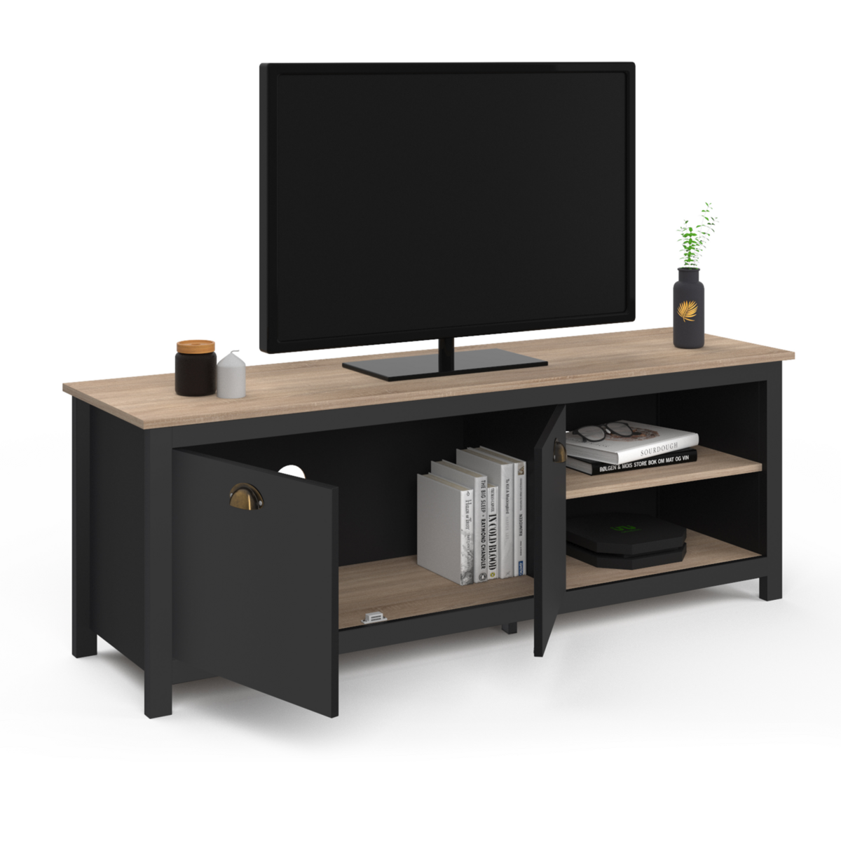 ID MARKET Meuble TV 140 cm campagne ISIS bois et noir