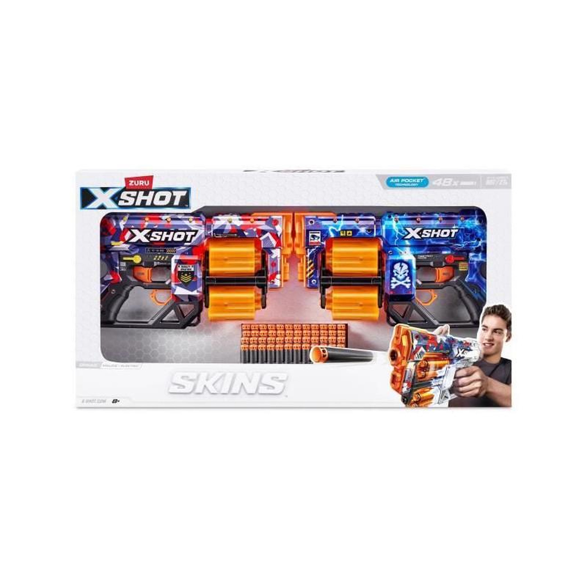 ZURU Pack Blasters - ZURU - XSHOT Skins Dread 2PK - Blasters double canon rotatif avec 48 fléchettes et tir a 27 metres