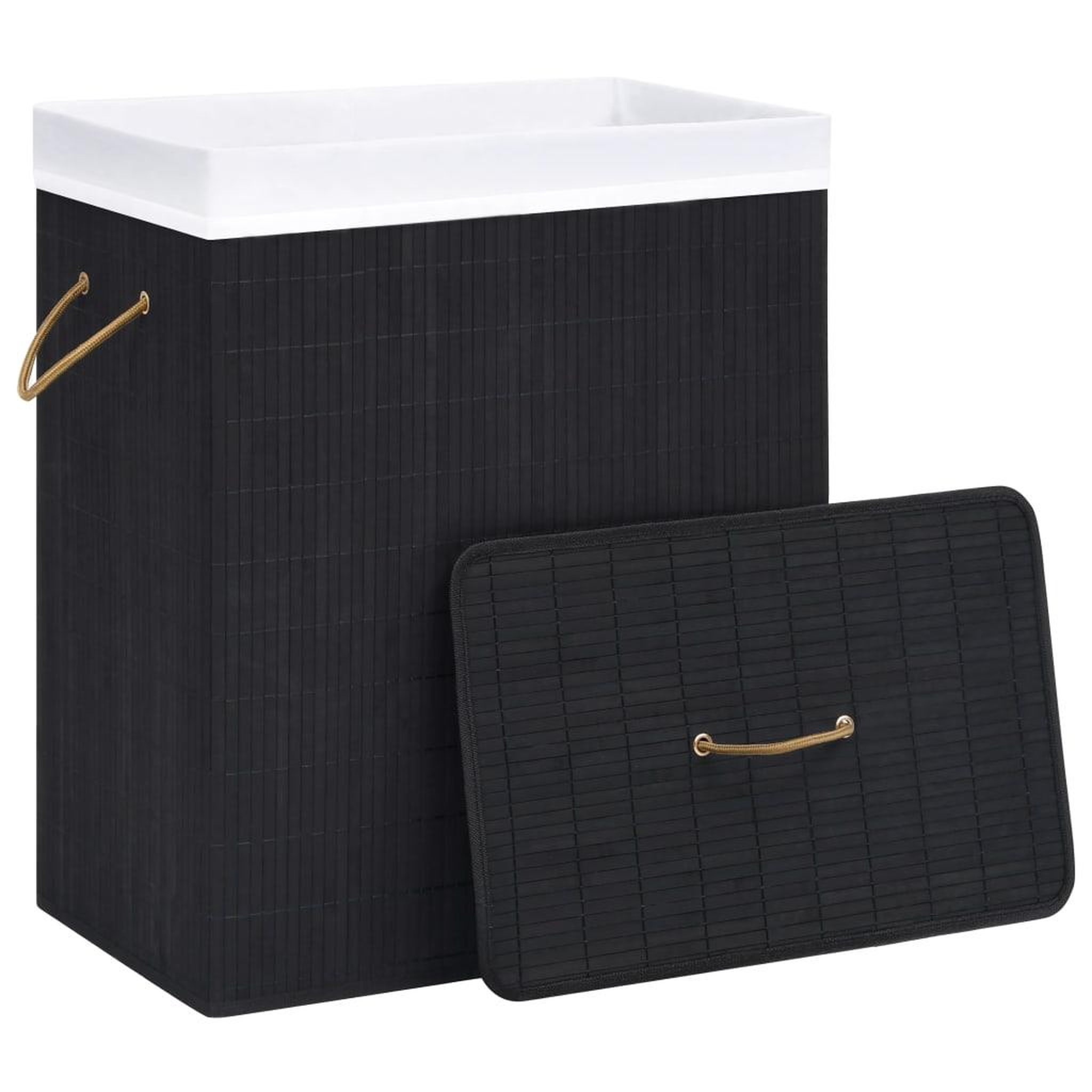 Voir la diapositive 3 : VIDAXL Panier a linge avec une seule section bambou noir 83 L