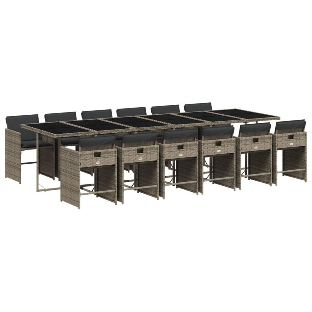 VIDAXL Ensemble a manger de jardin coussins 13 pcs gris resine tressee