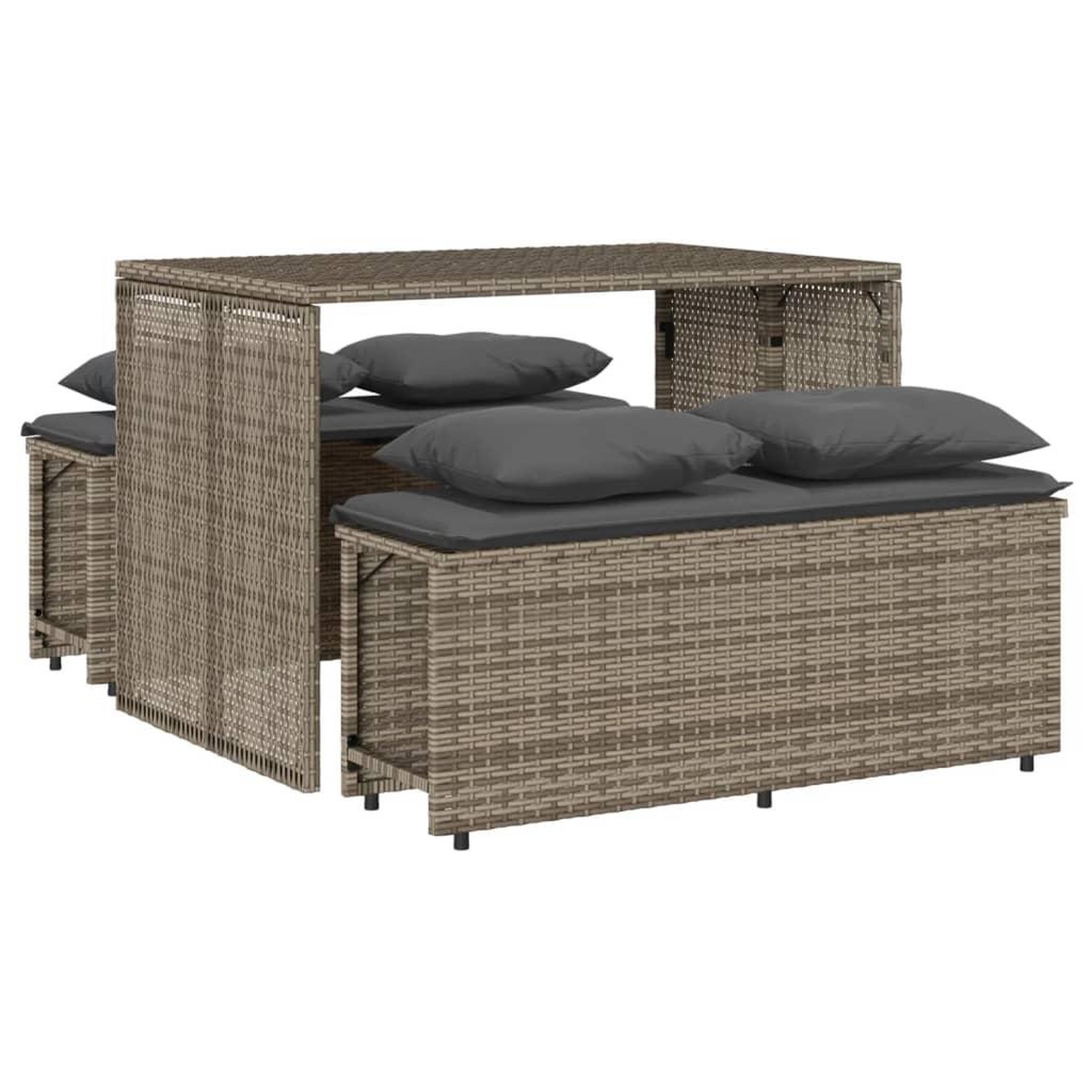 Voir la diapositive 2 : VIDAXL Ensemble a manger de jardin 3 pcs coussins gris resine tressee