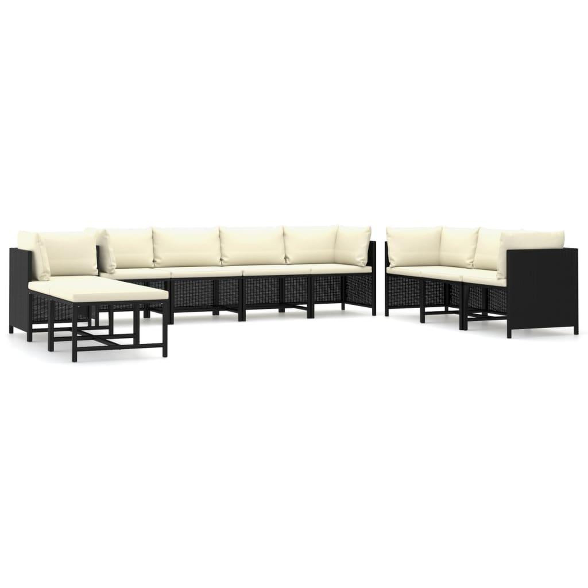 Voir la diapositive 2 : VIDAXL Salon de jardin 10 pcs avec coussins resine tressee noir