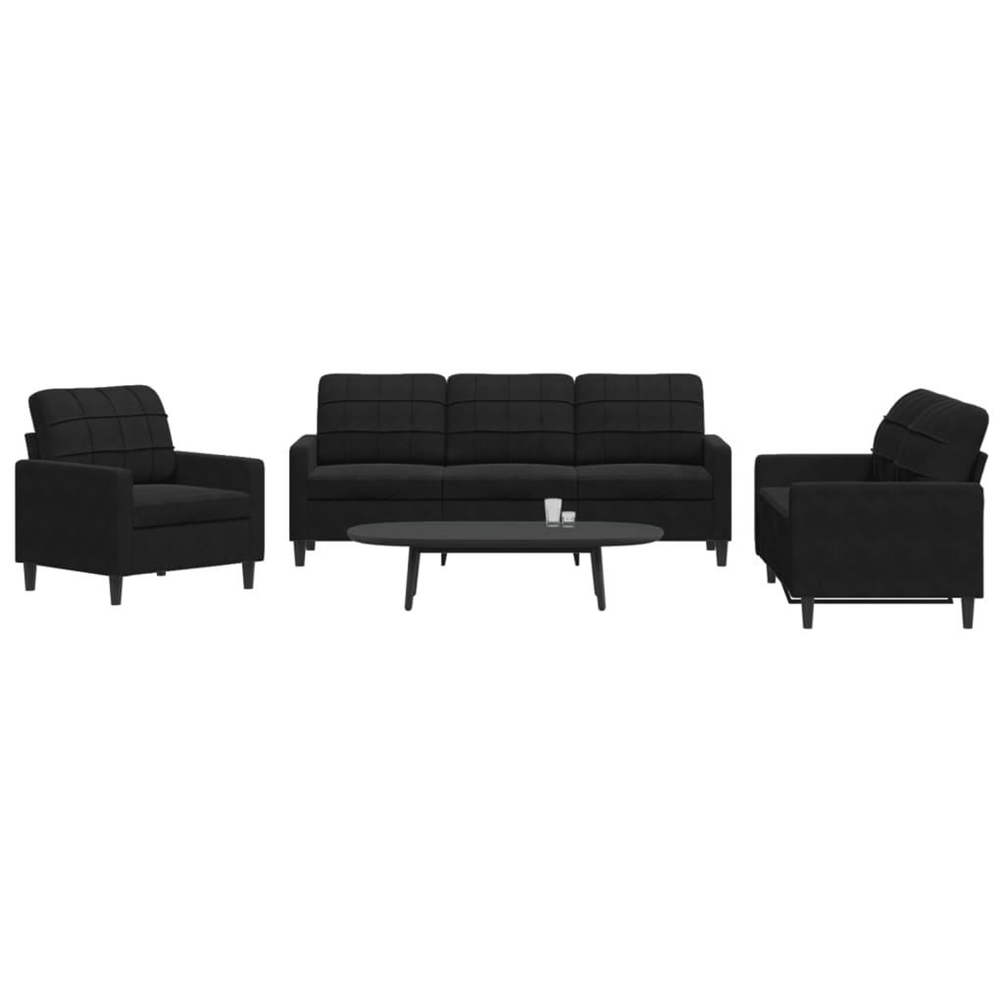 VIDAXL Ensemble de canapes 3 pcs avec coussins Noir Velours