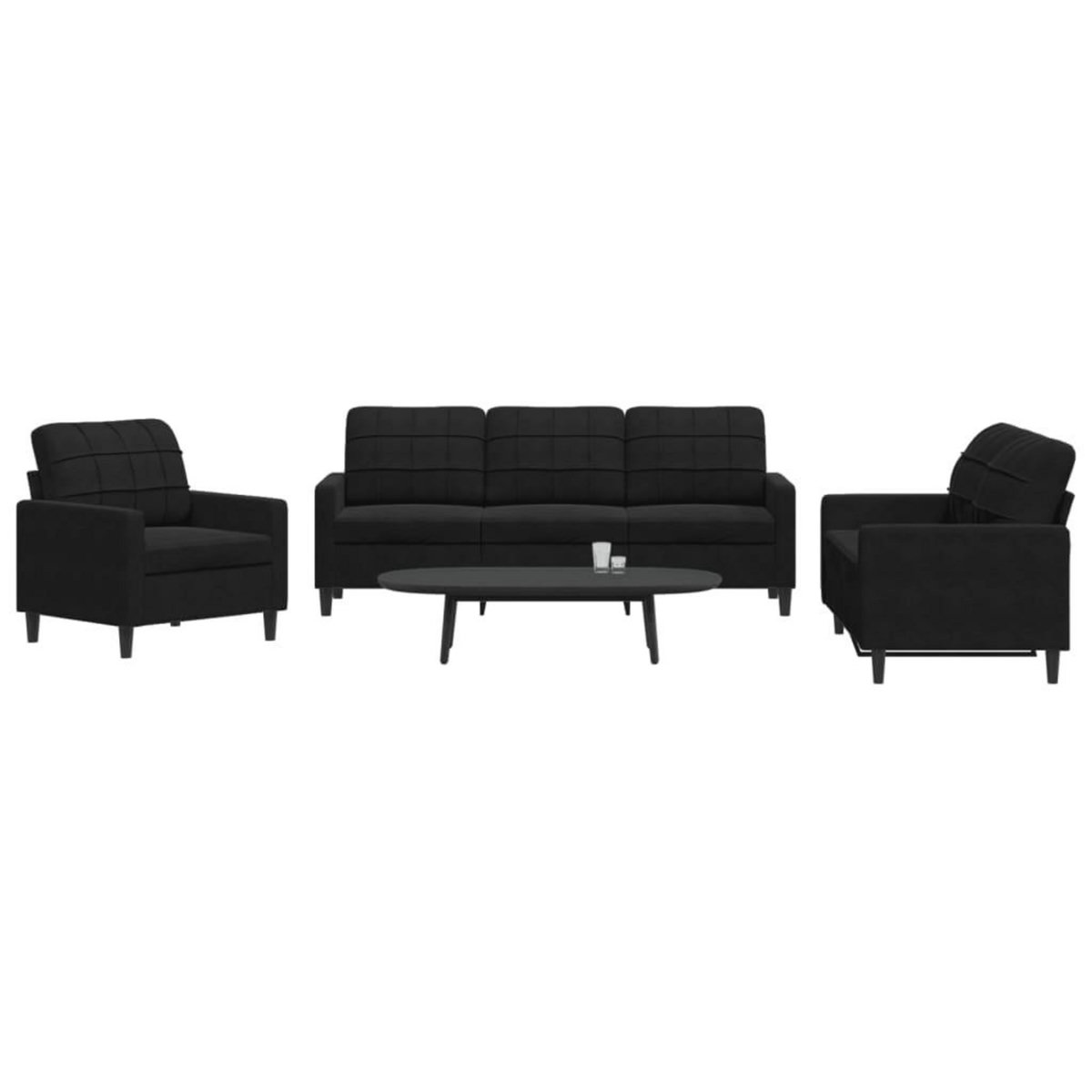 VIDAXL Ensemble de canapes 3 pcs avec coussins Noir Velours