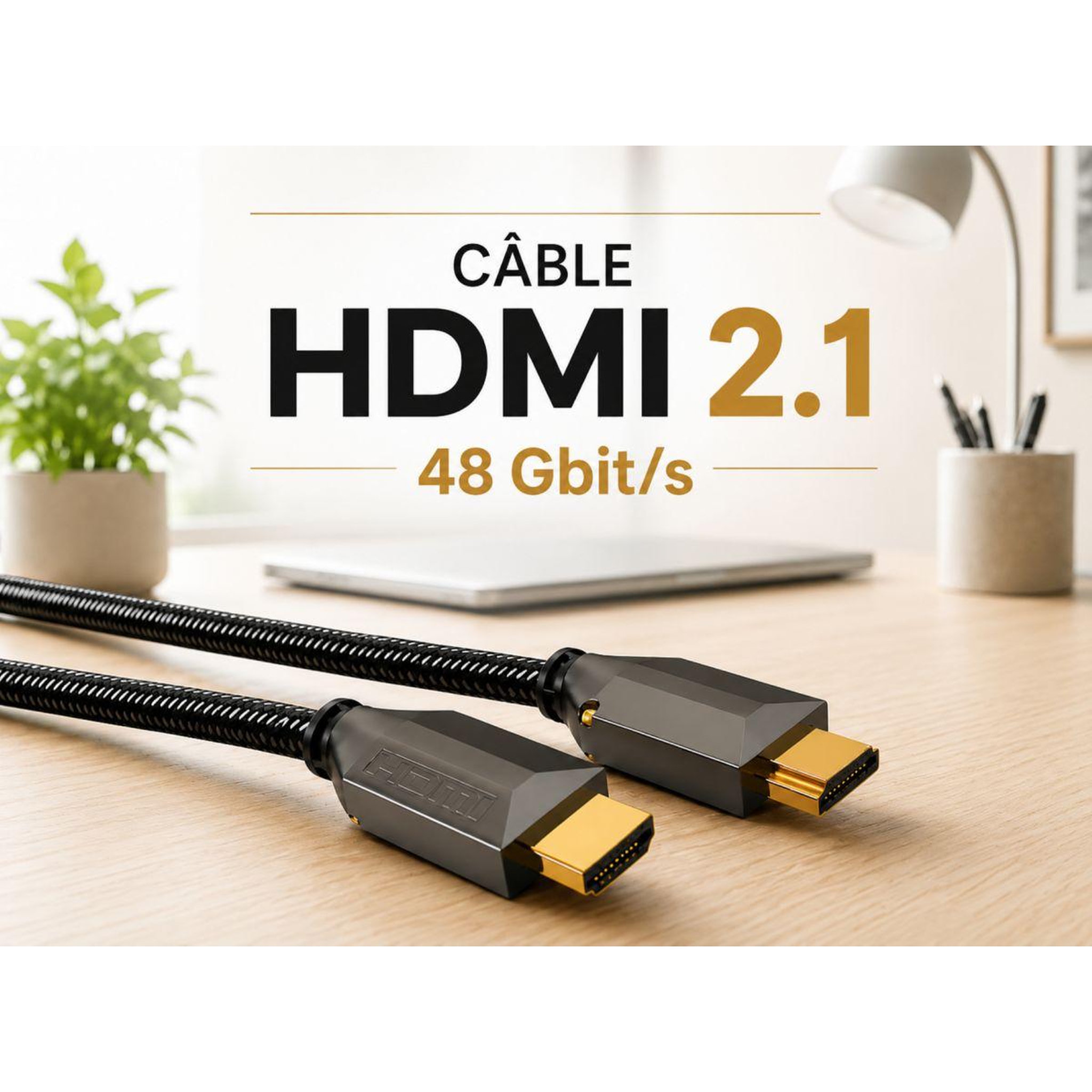 Voir la diapositive 2 : ADEQWAT Câble HDMI 2.1/48Gbps 1.50M Noir