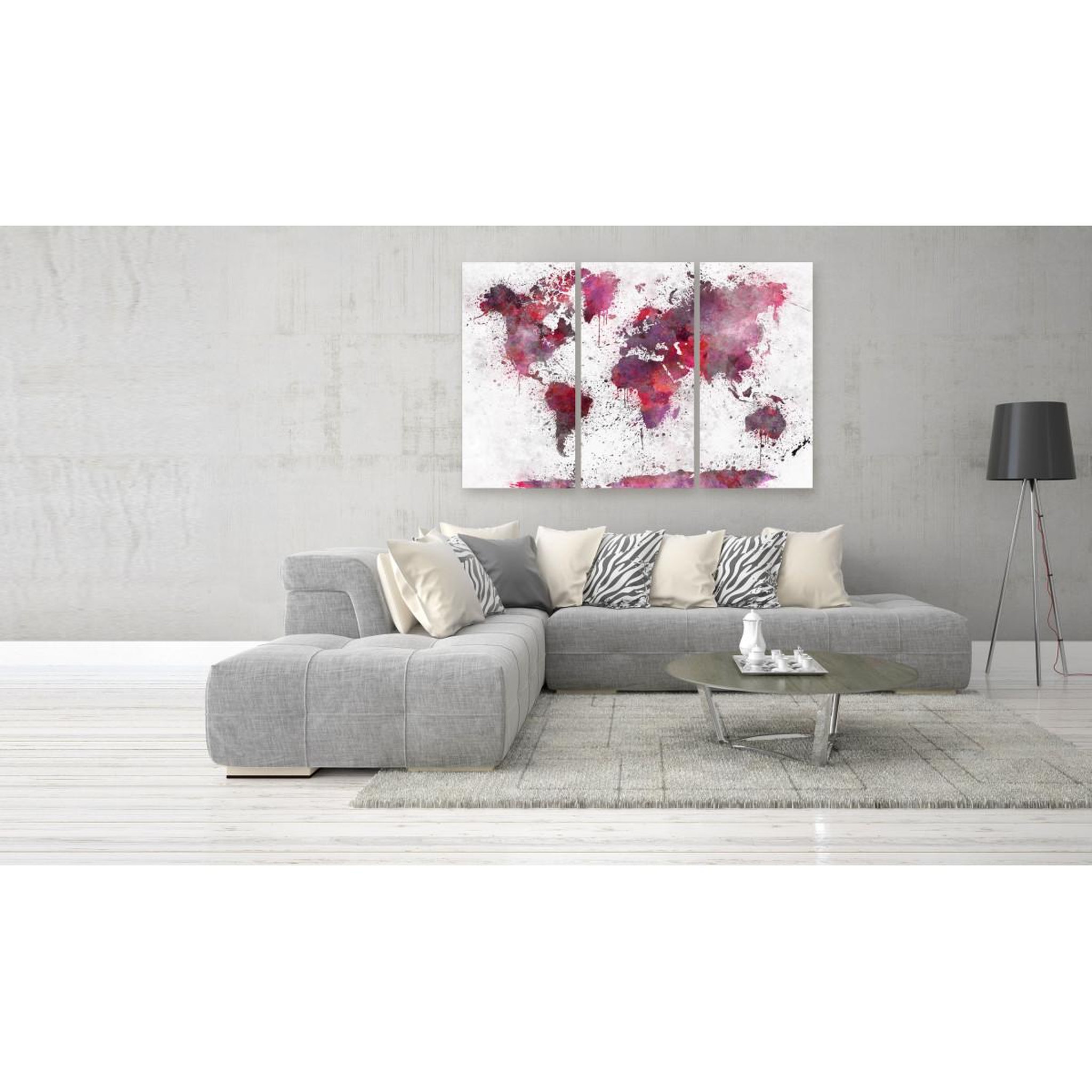 Voir la diapositive 2 : Paris Prix Tableau 3 Panneaux  World Map : Red Watercolors