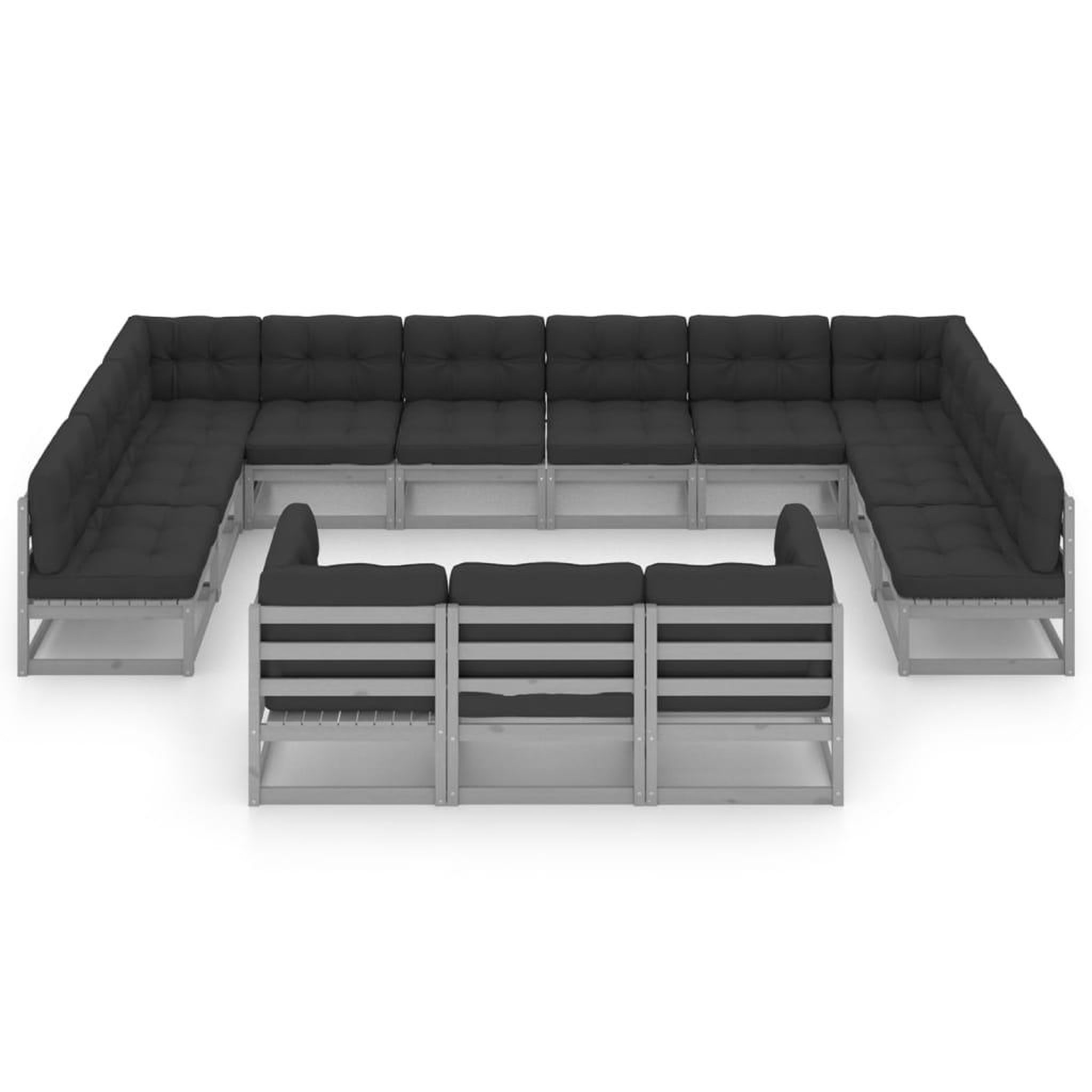 Voir la diapositive 3 : VIDAXL Salon de jardin 13 pcs avec coussins Gris Bois de pin massif