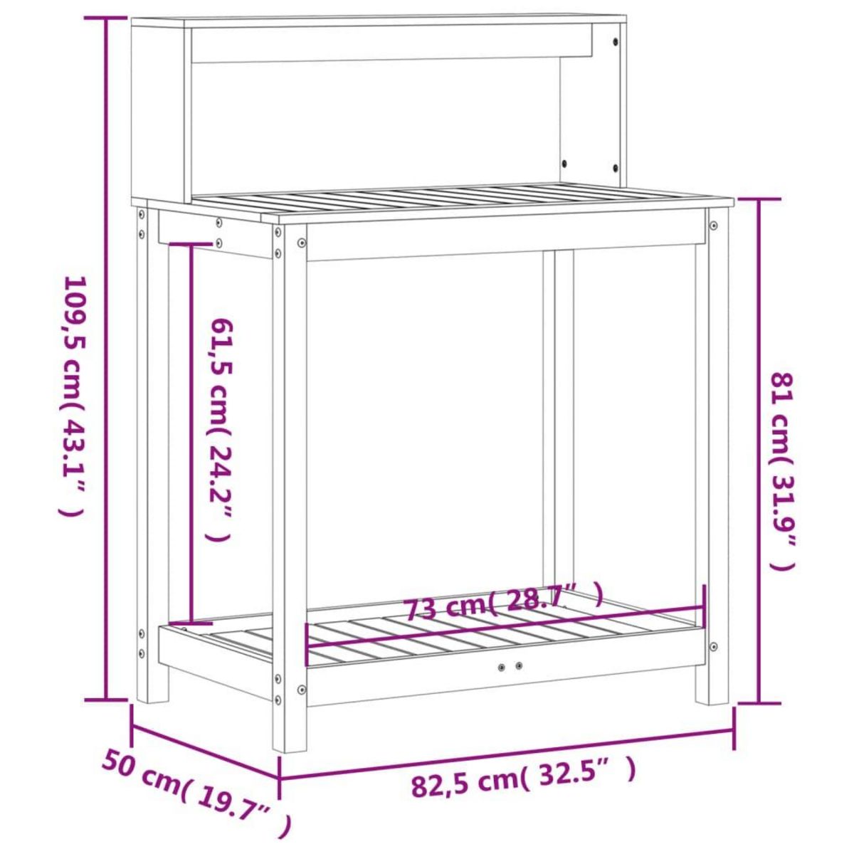 VIDAXL Table de rempotage avec etageres bois massif de douglas