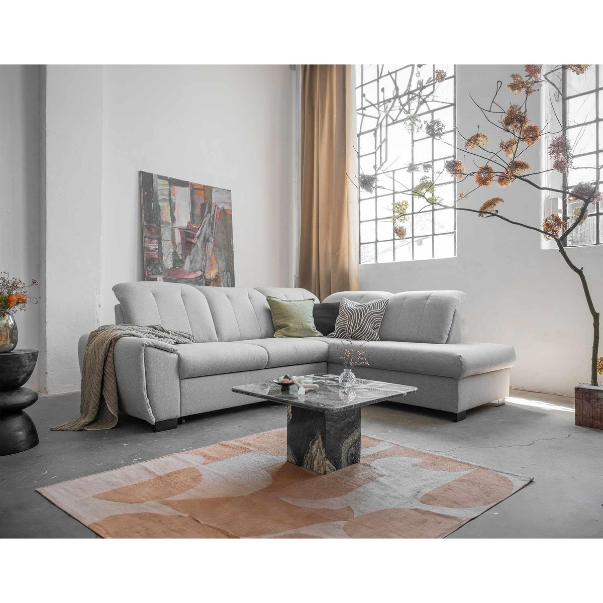 BEST MOBILIER Paul - canapé d'angle droit - 5 places - convertible avec coffre et têtières - en tissu