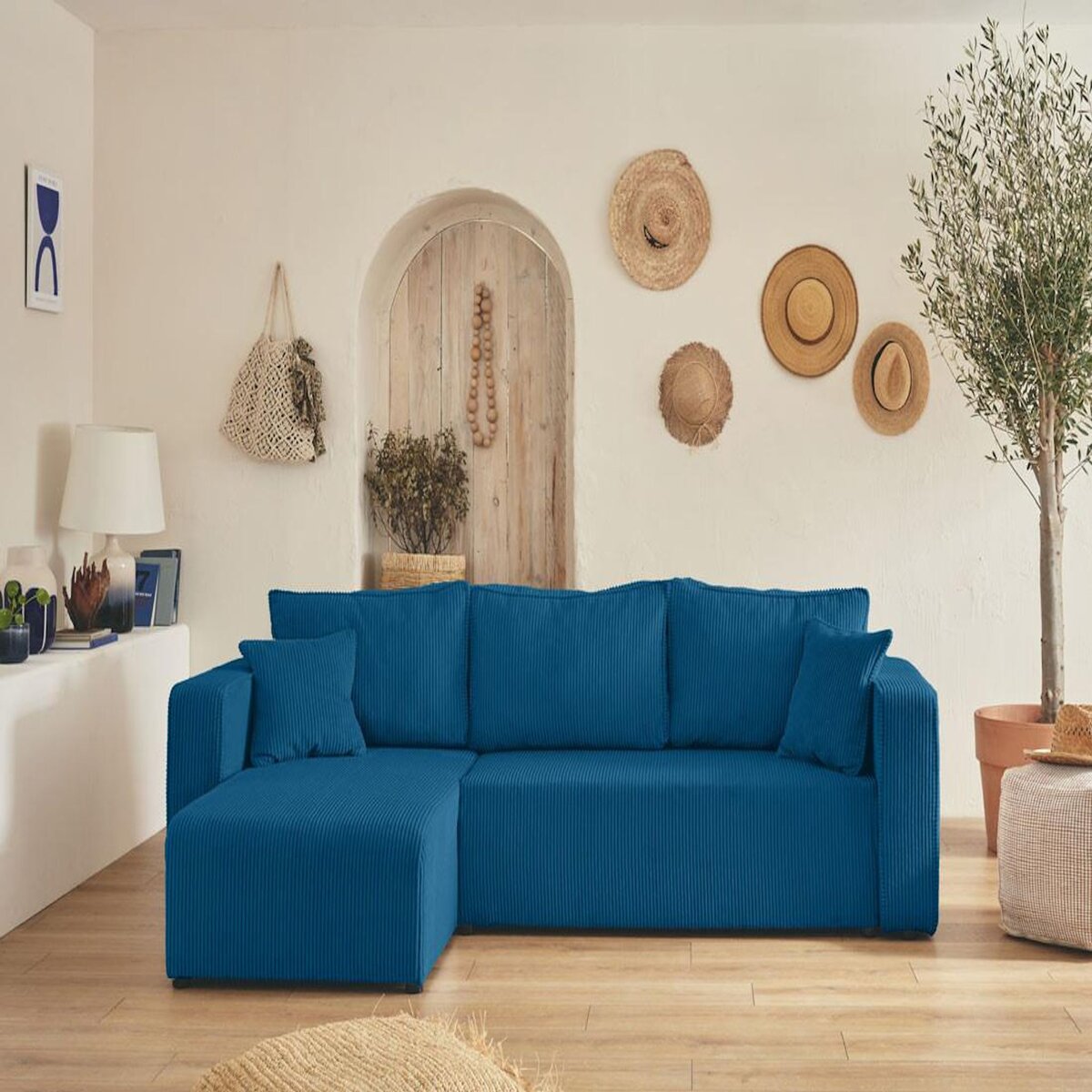 BEST MOBILIER Topaze - canapé d'angle réversible - 4 places - convertible avec coffre - en velours côtelé