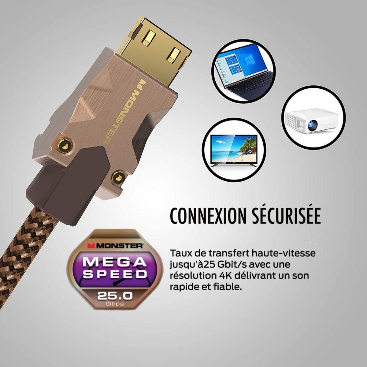 Monster Cable Câble HDMI M2000 UHD 4K HDR10+ 25GBPS 1.5M