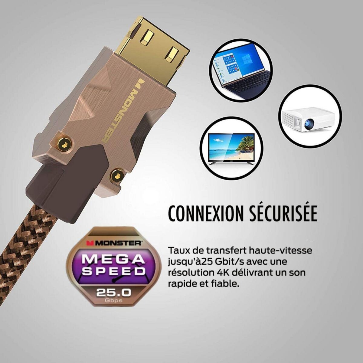 Monster Cable Câble HDMI M2000 UHD 4K HDR10+ 25GBPS 1.5M