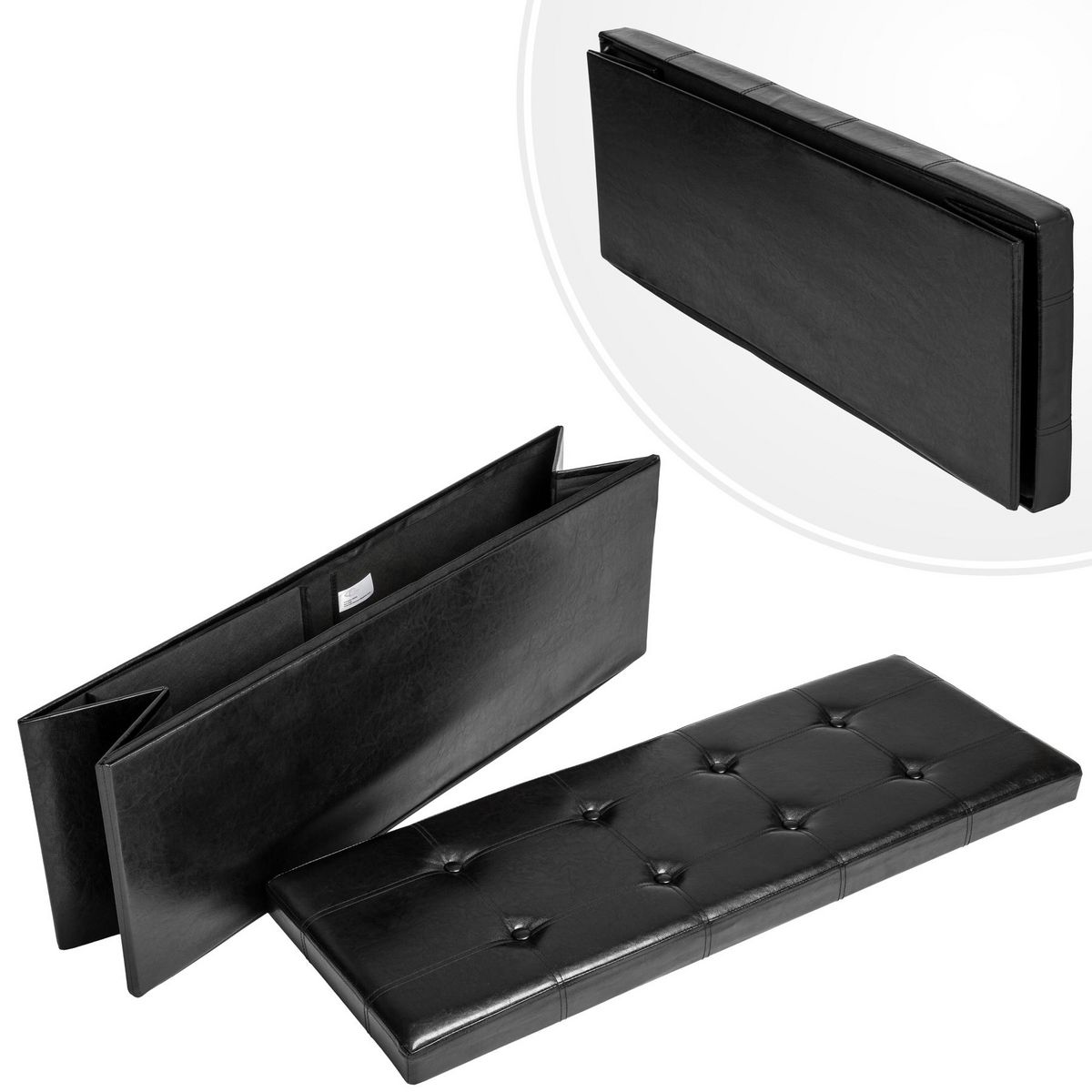 tectake Tabouret avec espace de rangement pliable noir