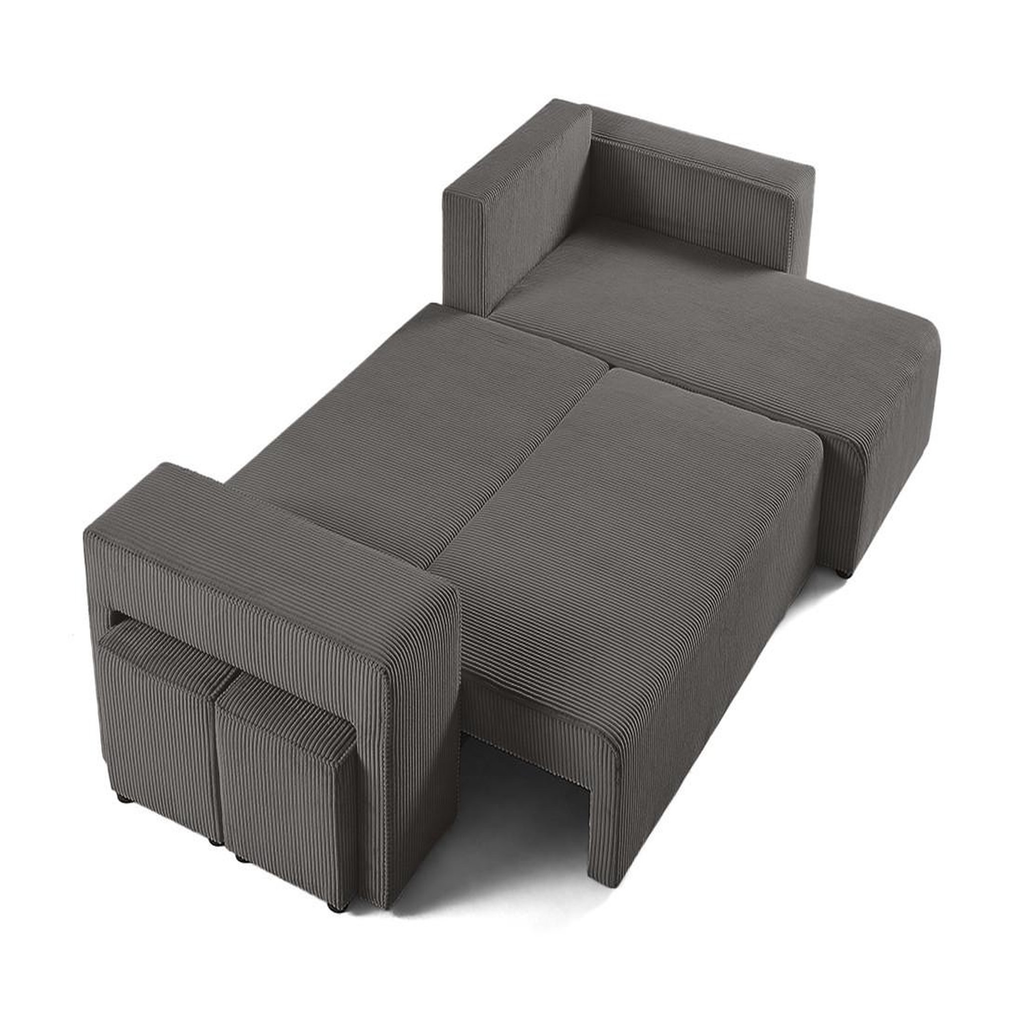 Voir la diapositive 2 : BEST MOBILIER Topaze - canapé d'angle réversible 4 places - convertible avec coffre, tablette et poufs - en velours côtelé