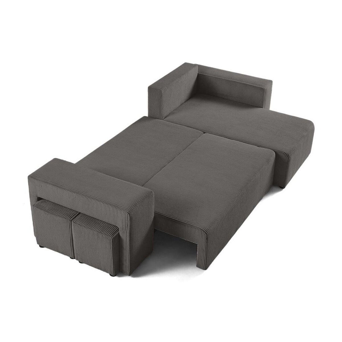 BEST MOBILIER Topaze - canapé d'angle réversible 4 places - convertible avec coffre, tablette et poufs - en velours côtelé