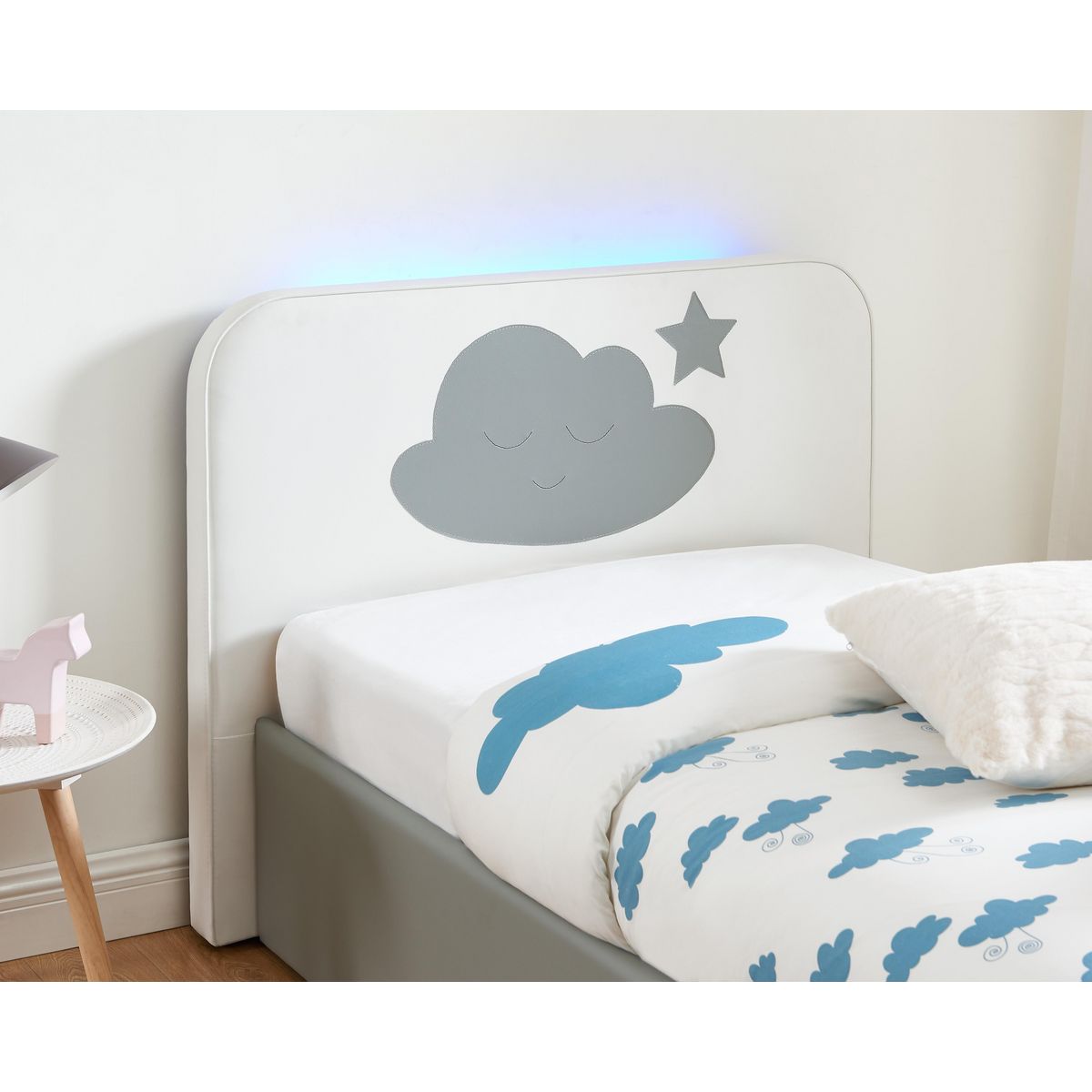 Ensemble Lit coffre à led 90x190cm avec sommier et tête de lit NUAGE + matelas 90x190 cm ANNA