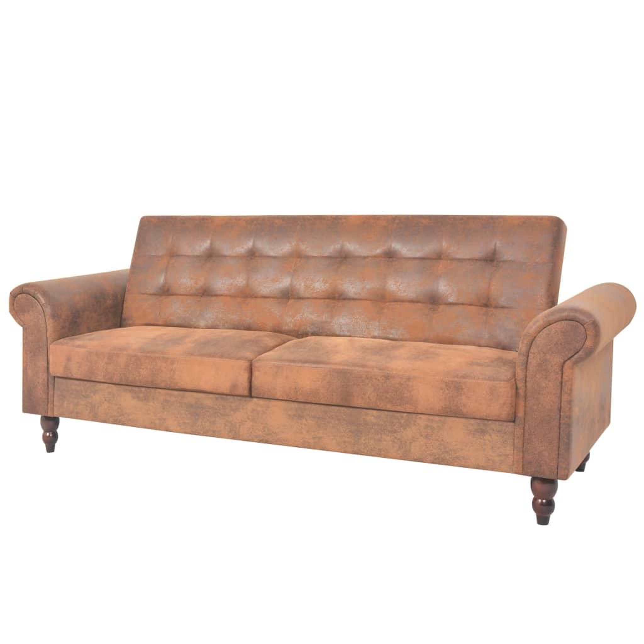 VIDAXL Canape a 2 places convertible accoudoir daim synthetique marron