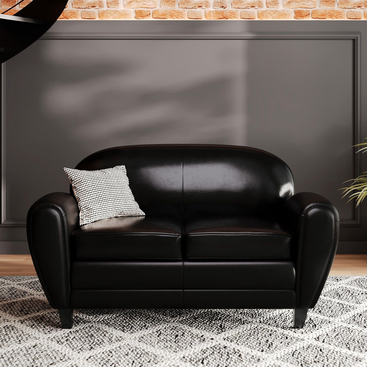 Rendez vous déco Canapé 2 places noir en croute de cuir enduite - Club