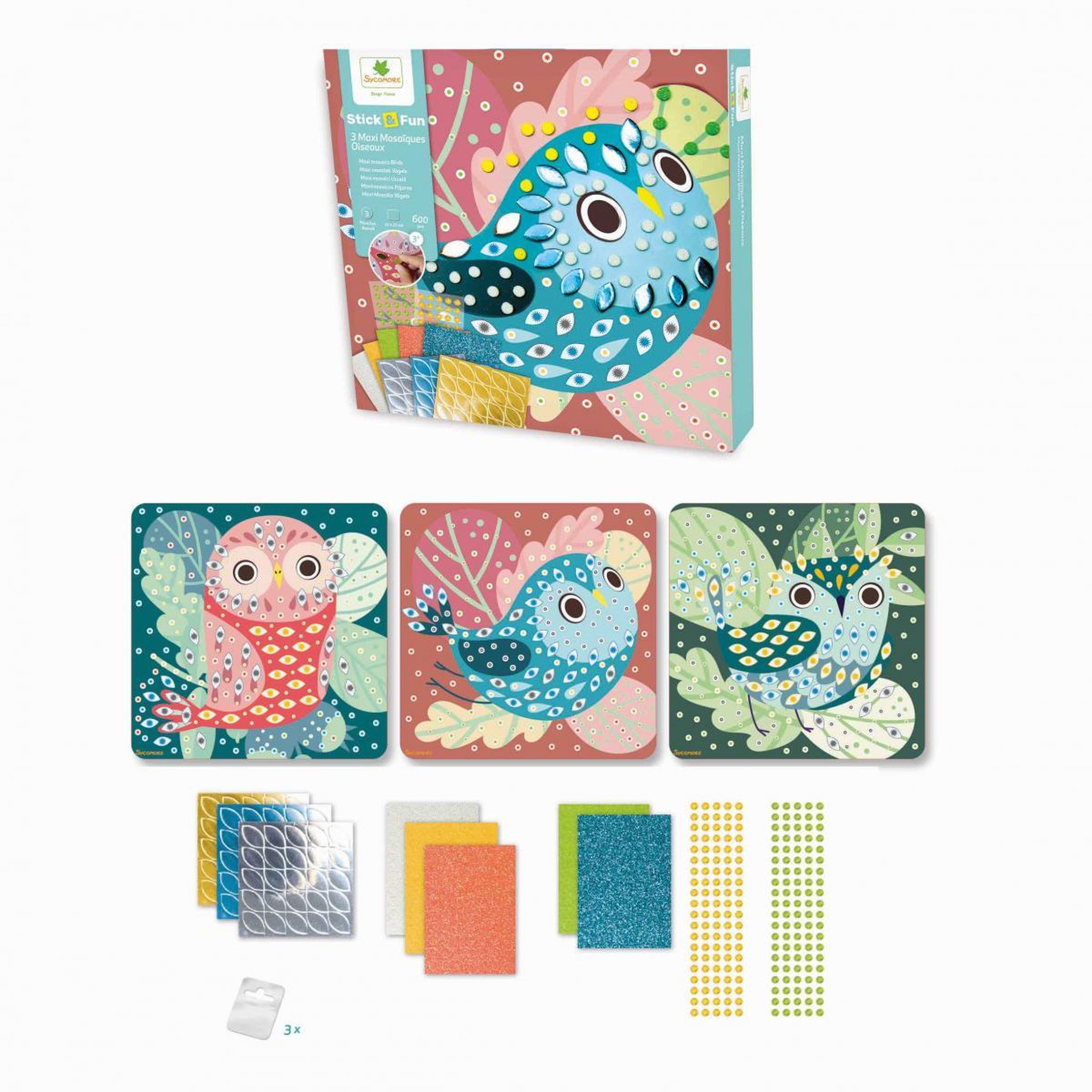 Voir la diapositive 2 : Au Sycomore Stick n Fun 3 Maxi Mosaiques - Oiseaux
