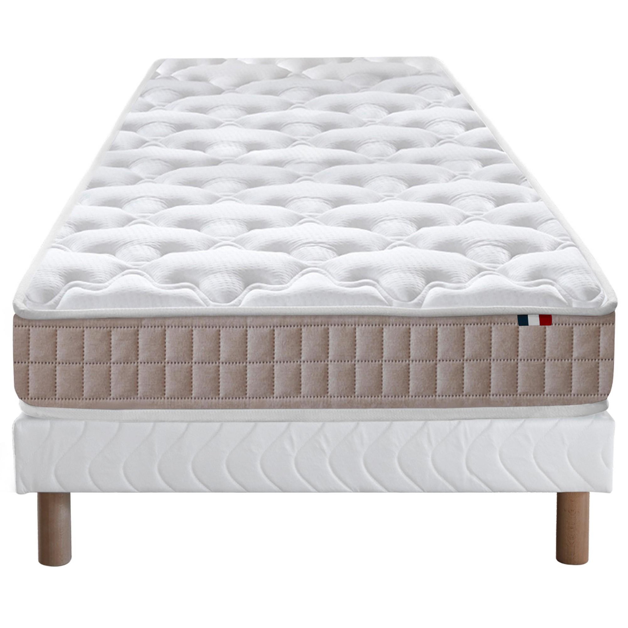 IDLITERIE Ensemble matelas 100% latex 3 zones PURE avec sommier - confort français. Coloris disponibles : Gris, Vert, Blanc, Bleu